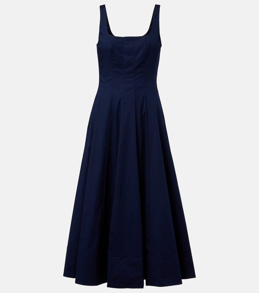 staud wells pleated cotton midi dress