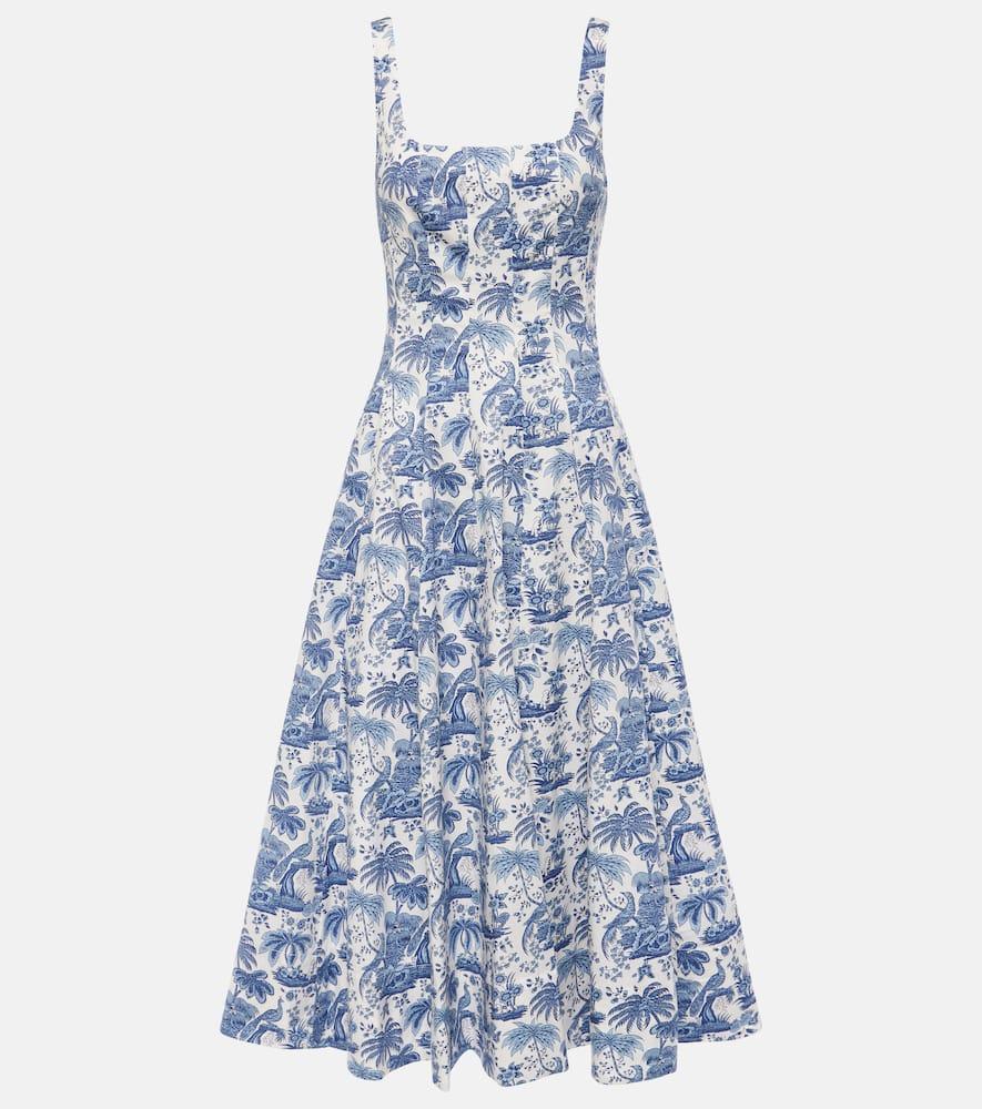 staud wells printed cotton poplin midi dress