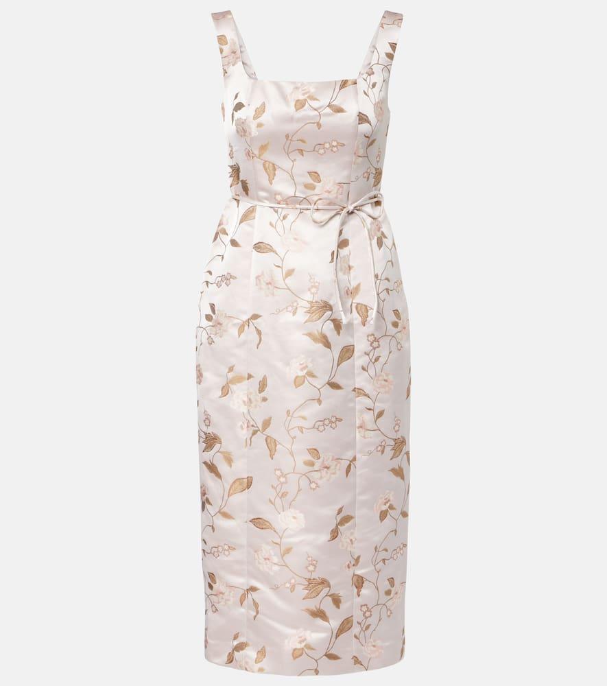 staud zoe floral brocade satin midi dress