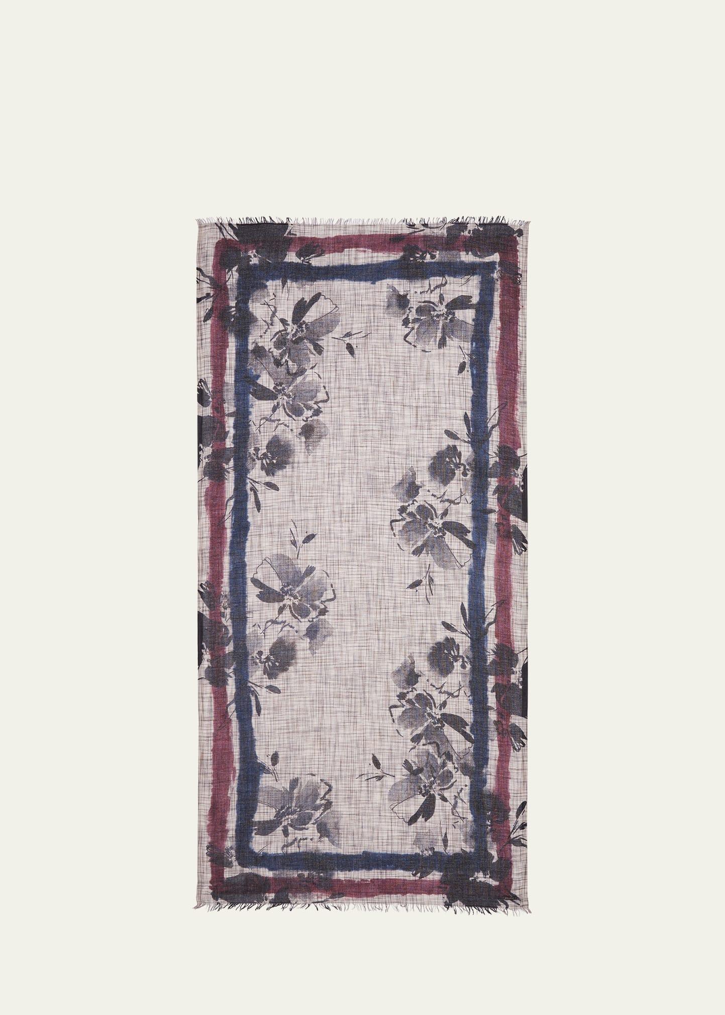 stefanella floral outlined cashmere silk scarf