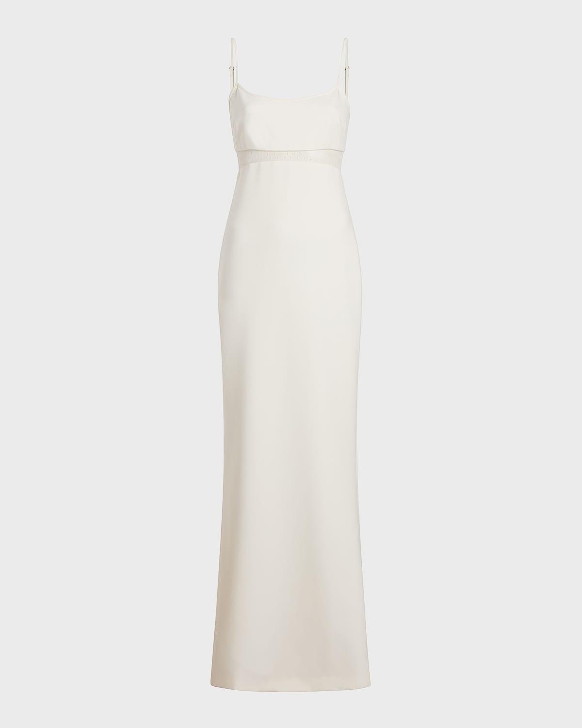 stefania sheer-panel column gown