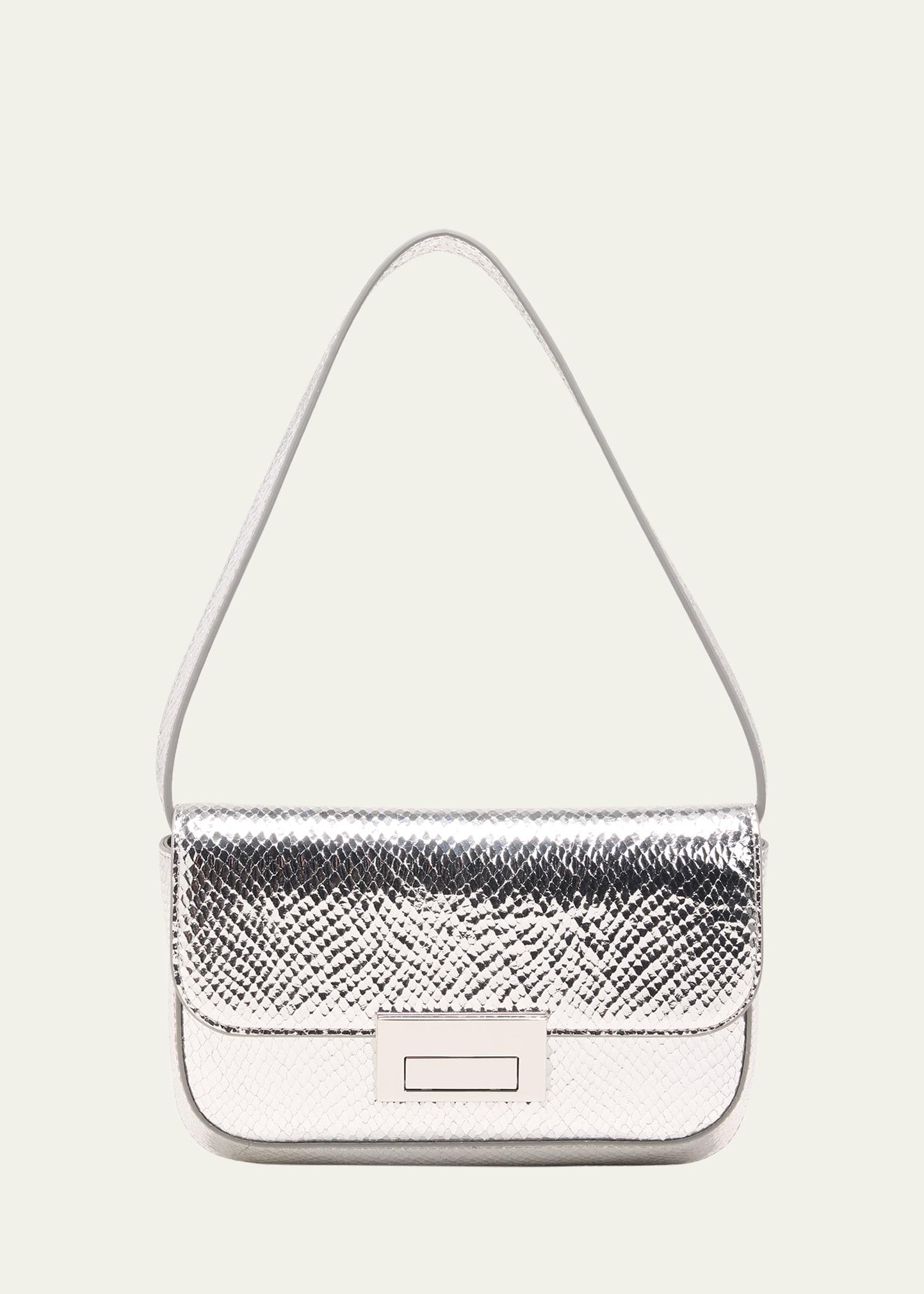 stefanie metallic snake-embossed shoulder bag