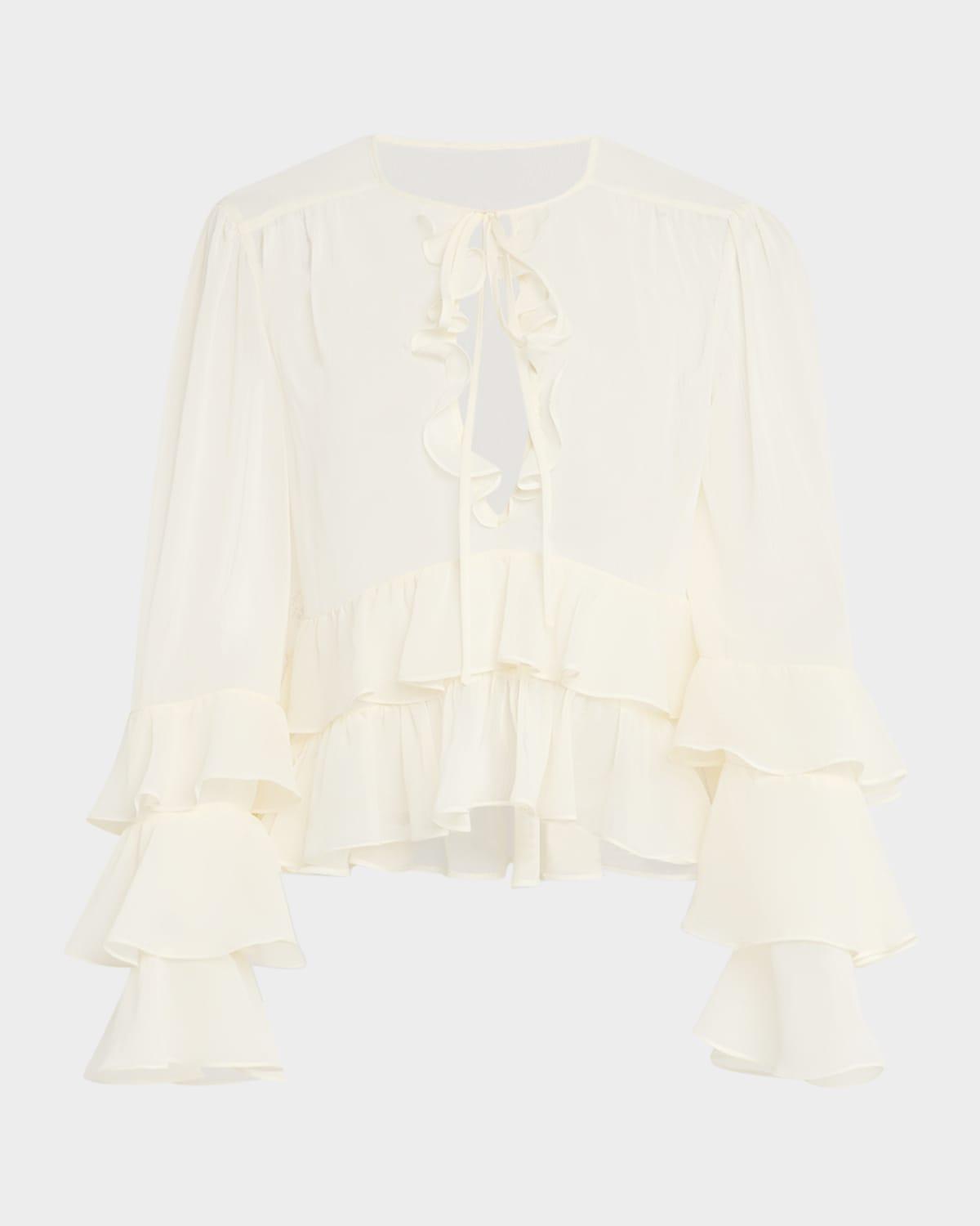 steffina ruffle neck-tie long-sleeve top