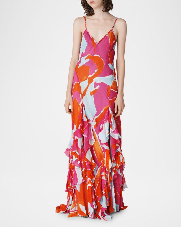 stella abstract-print ruffle maxi dress