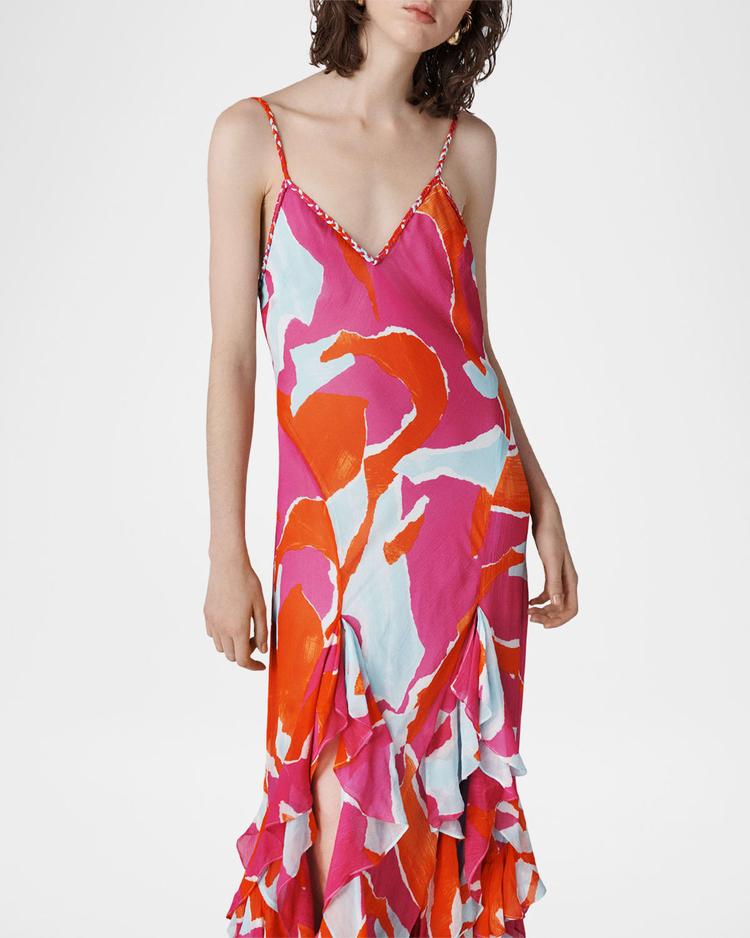 stella abstract-print ruffle maxi dress