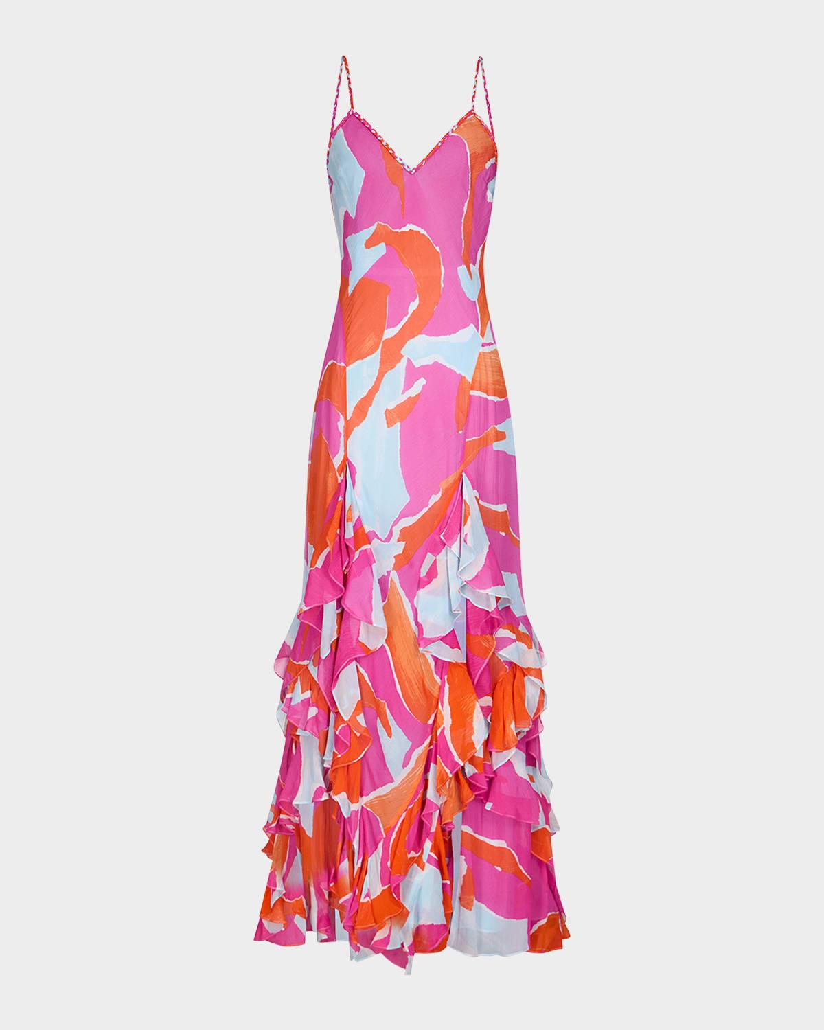 stella abstract-print ruffle maxi dress