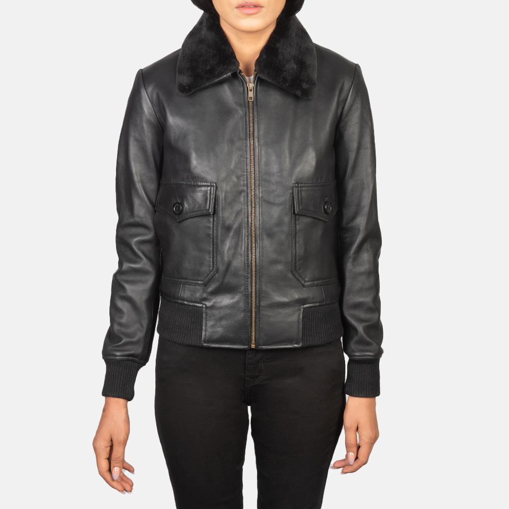 stella g-1 black leather bomber jacket