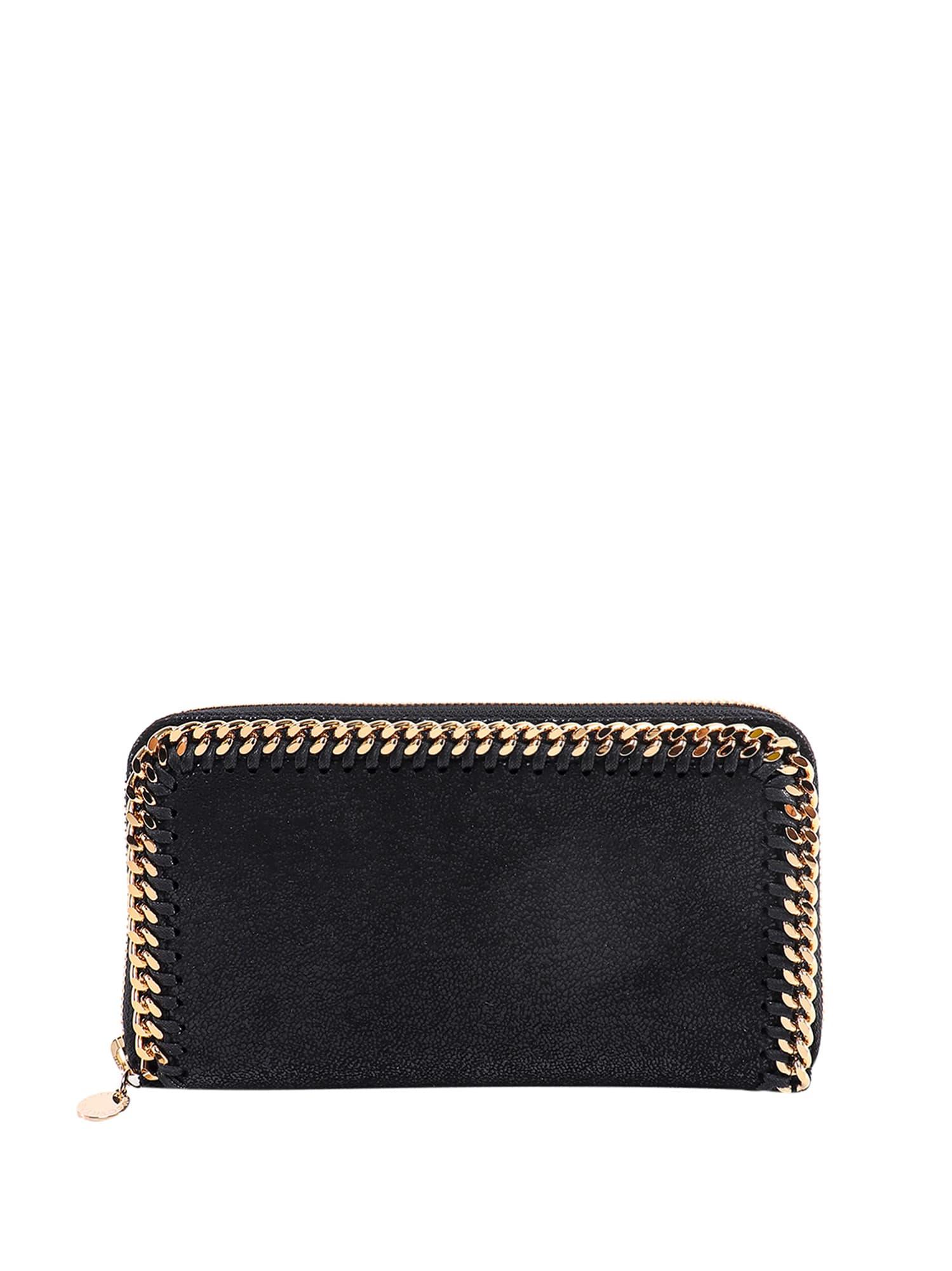 stella mccartney black/gold zip around falabella wallet