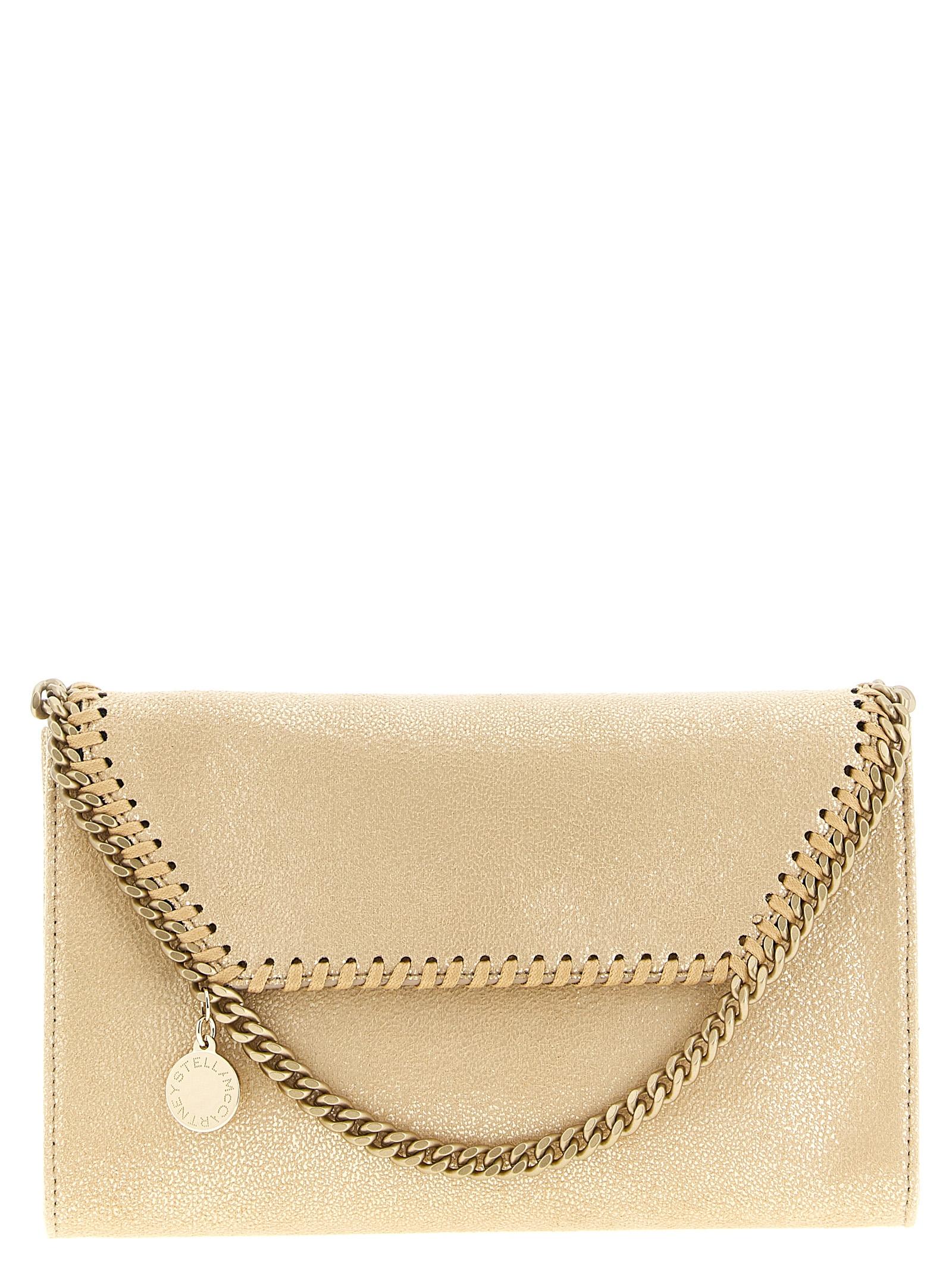 stella mccartney falabella chain wallet gold polyester wallets, card holders - women
