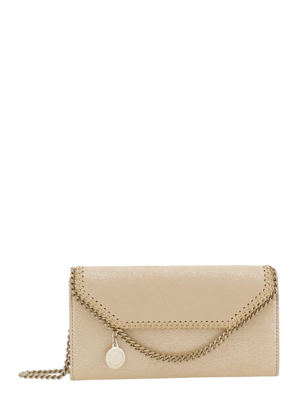 stella mccartney falabella shoulder bag with chain strap and logo pendant in gold ecoleather for women