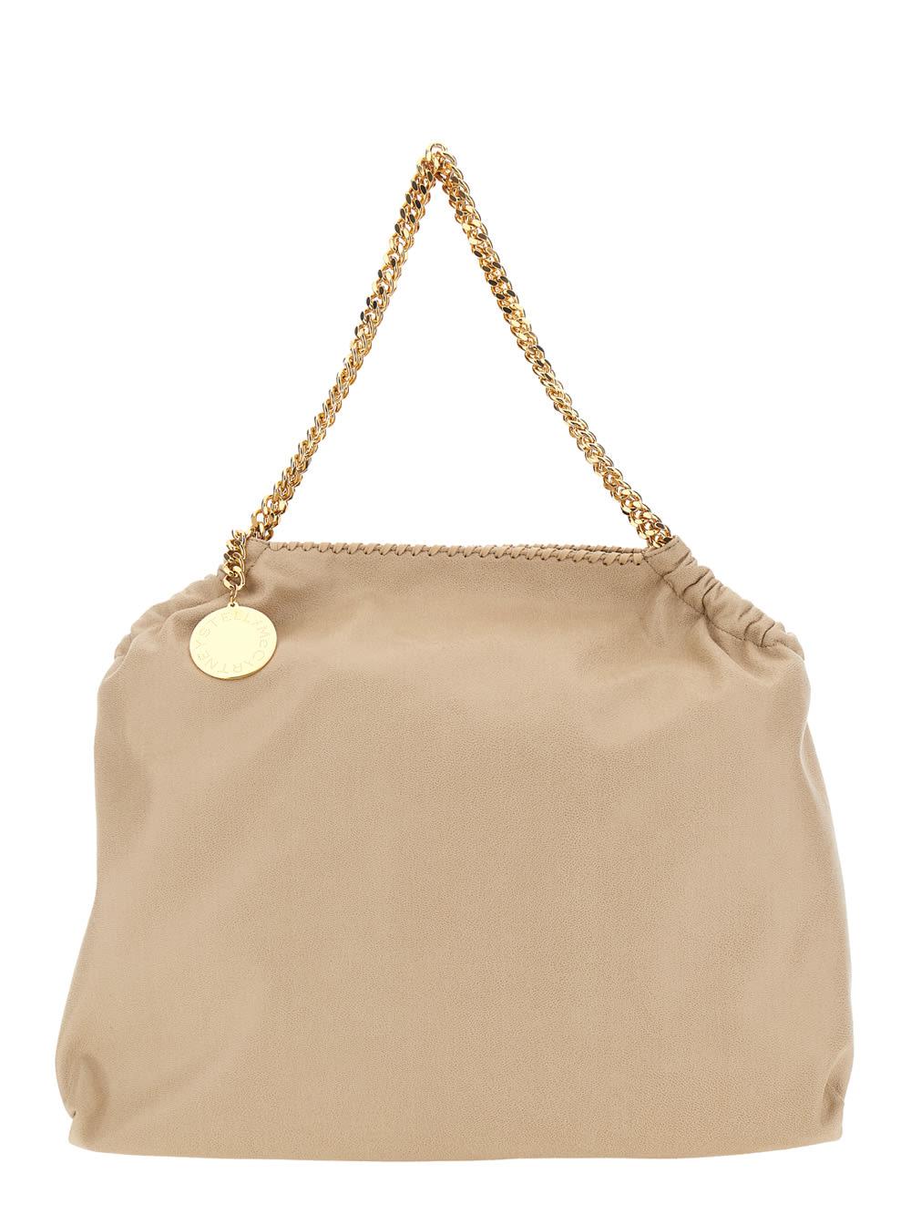 stella mccartney falabella shoulder bag with diamond effect chain and logo charm on front in ecoleather beige women
