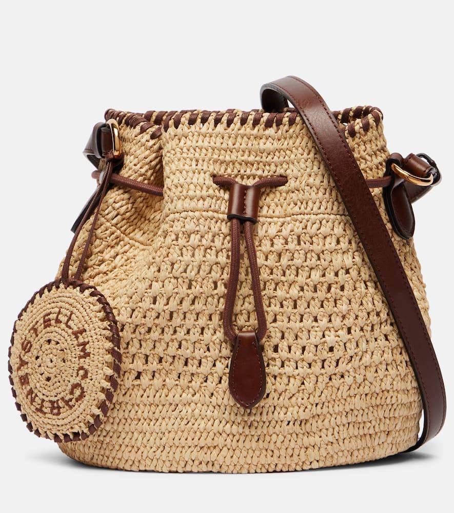 stella mccartney falabella small raffia bucket bag