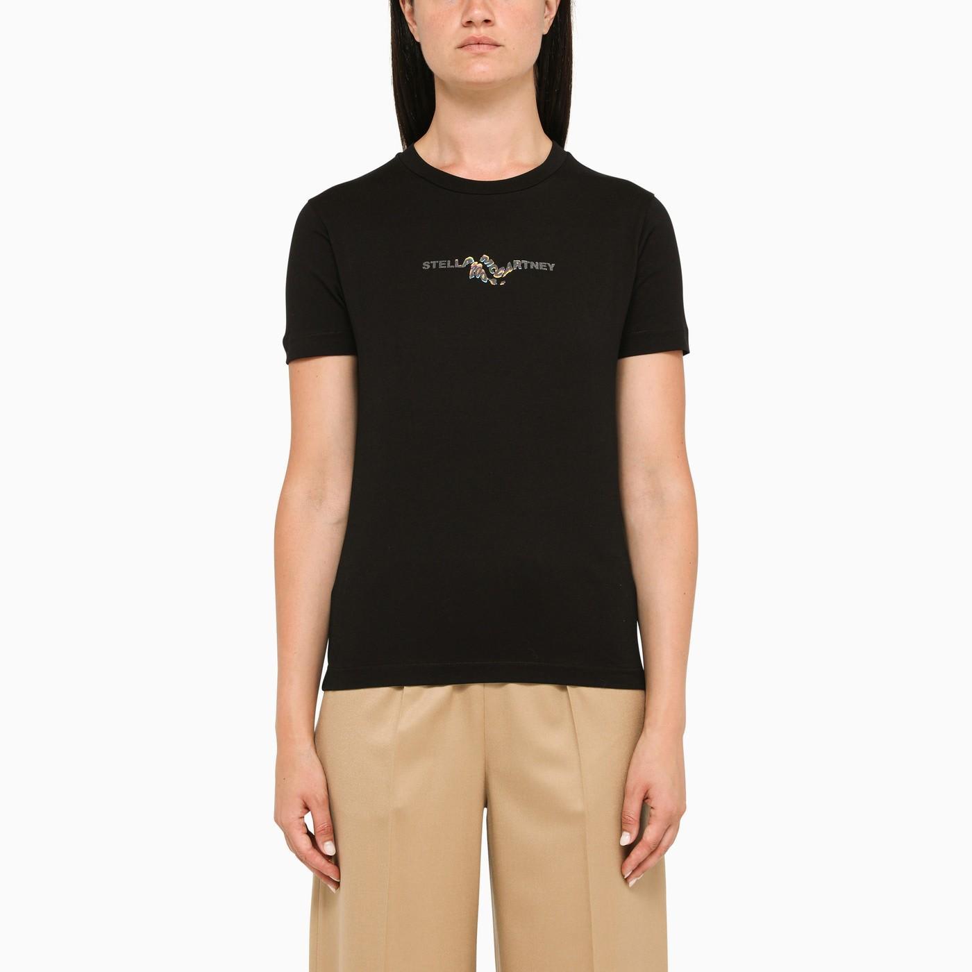 stella mccartney front logo-print t-shirt in black