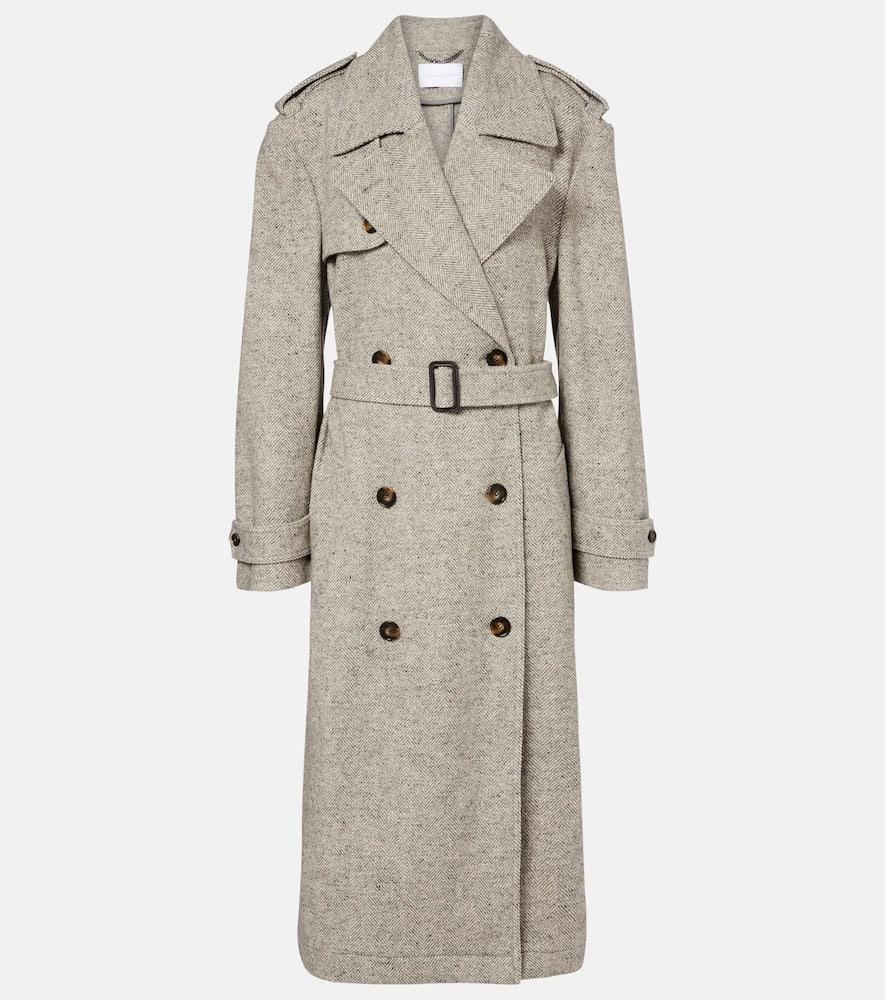 stella mccartney herringbone wool and silk trench coat