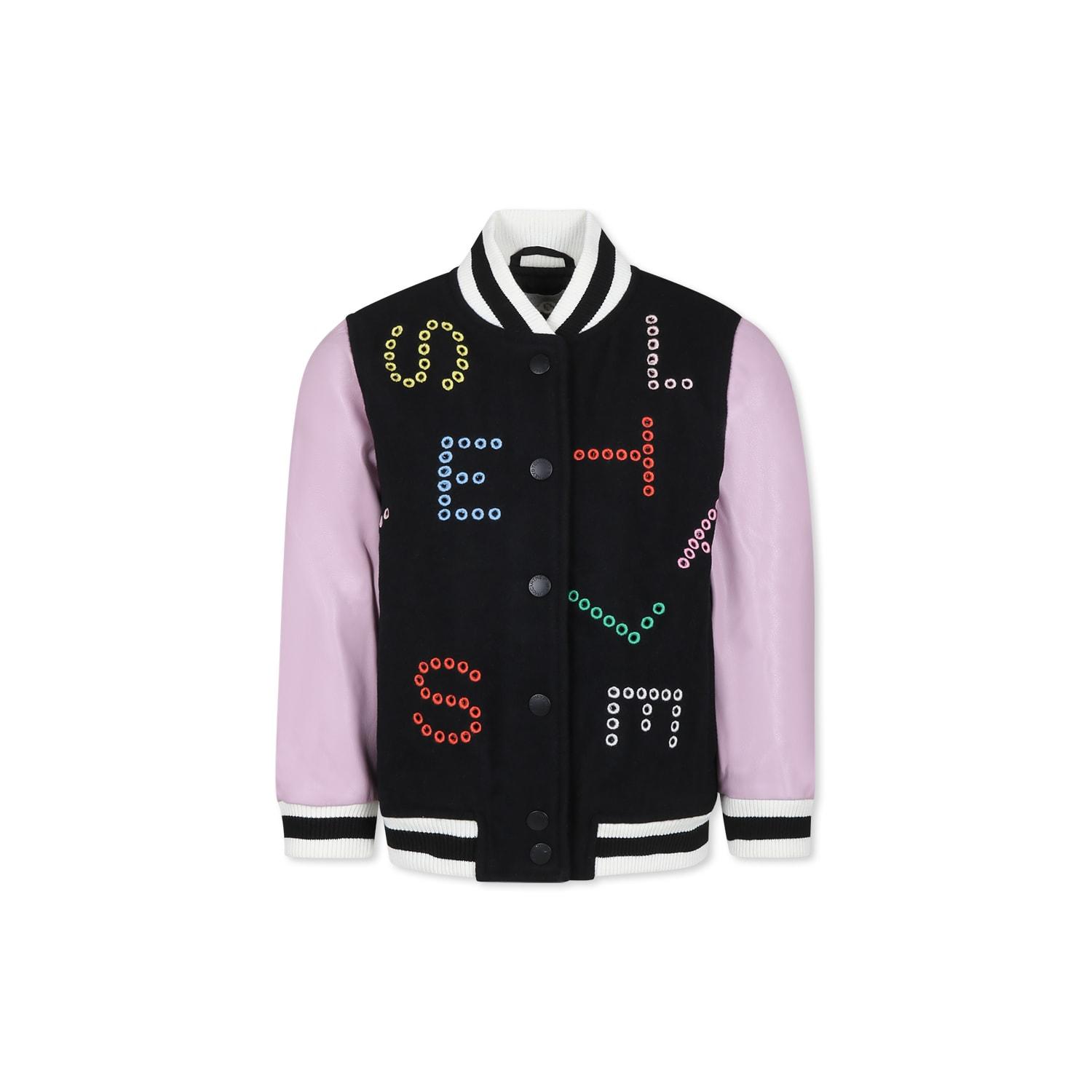 stella mccartney kids black bomber jacket for girl with logo