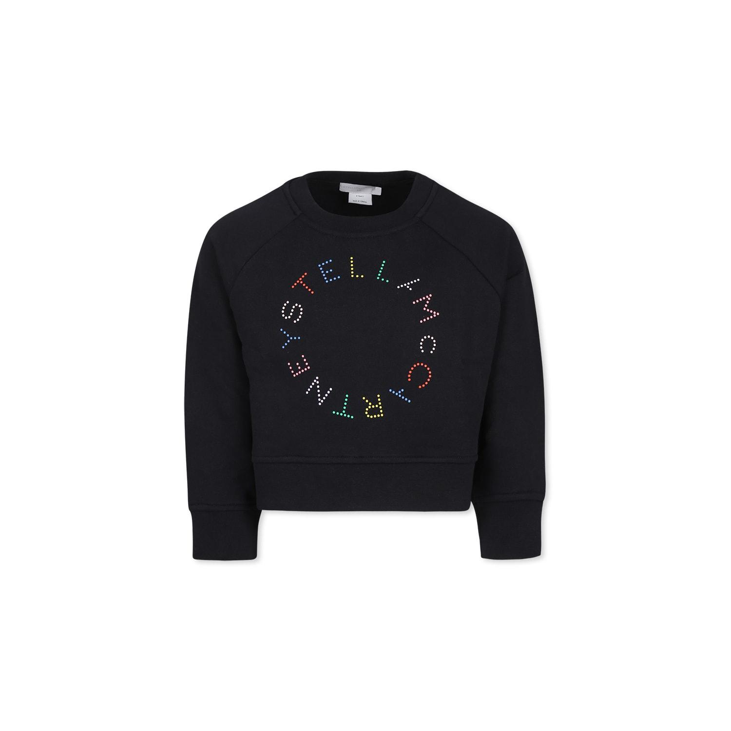 stella mccartney kids black crop sweatshirt for girl with logo
