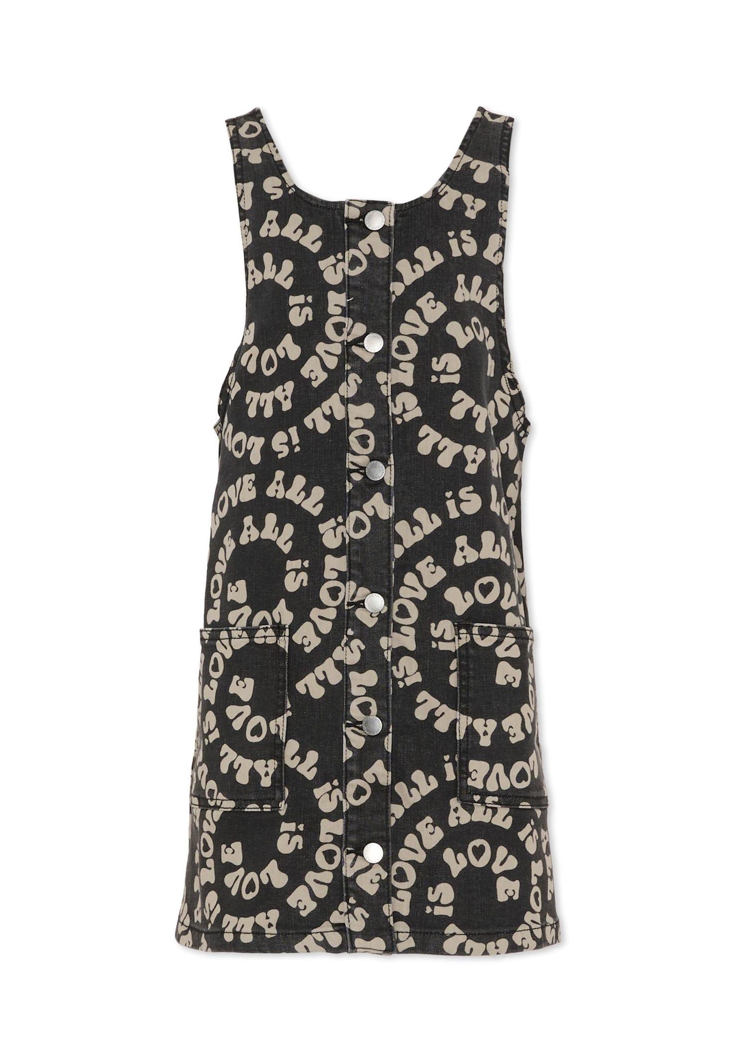 stella mccartney kids black pinafore dress with all-over print for girl