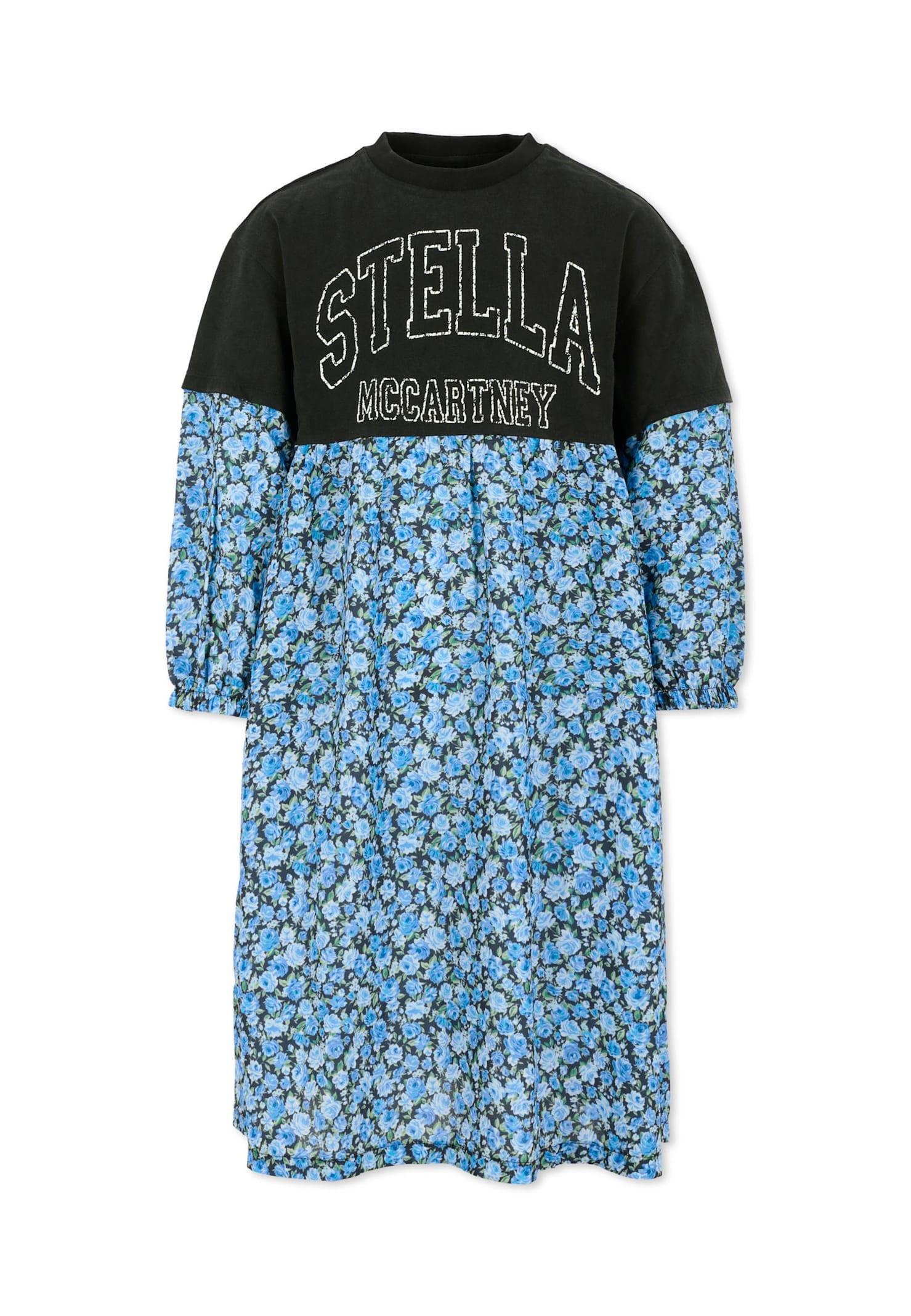 stella mccartney kids blue dress for girl with floral print