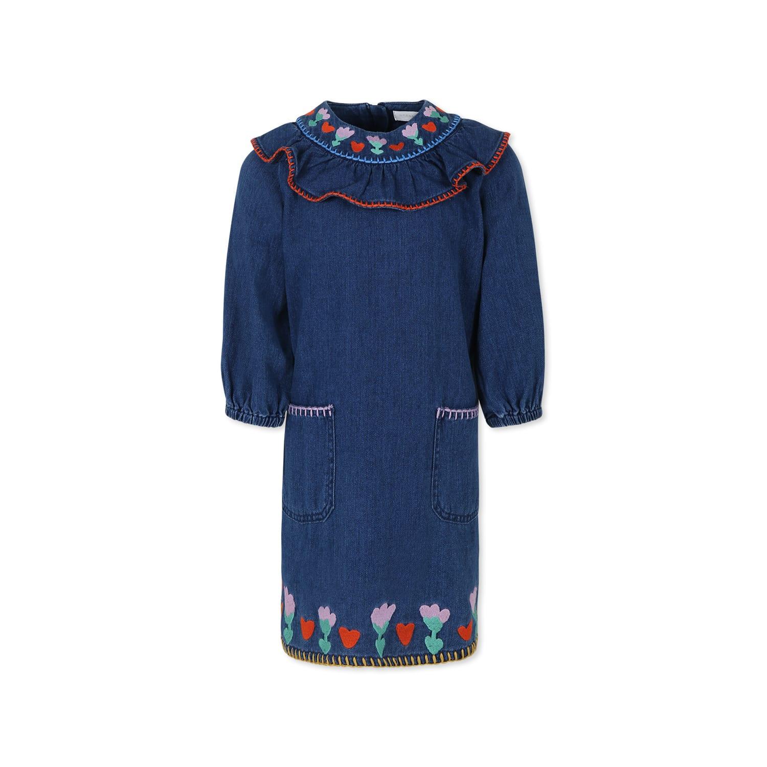 stella mccartney kids blue dress for girl with flowers