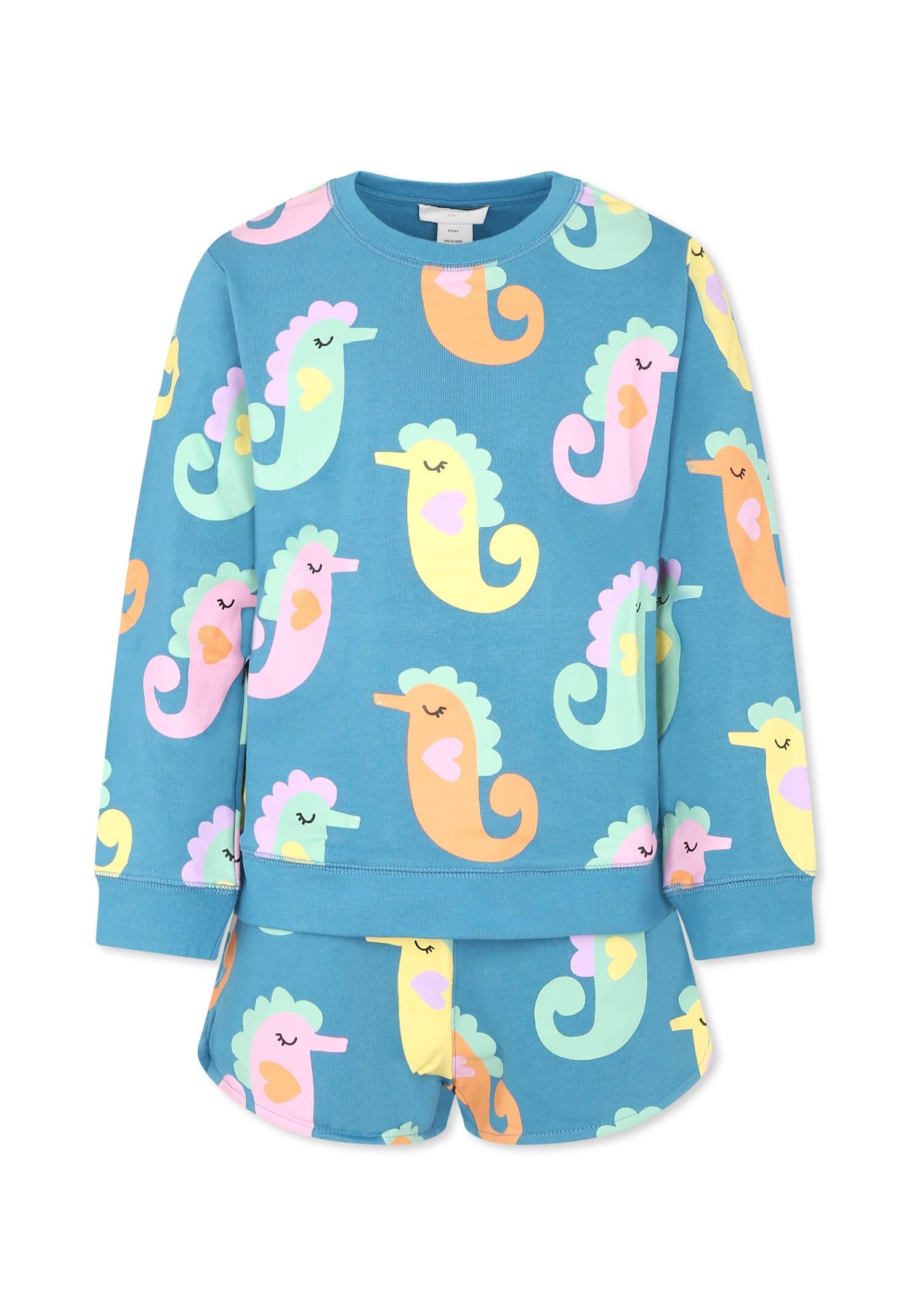 stella mccartney kids blue suit for girl with seahorses