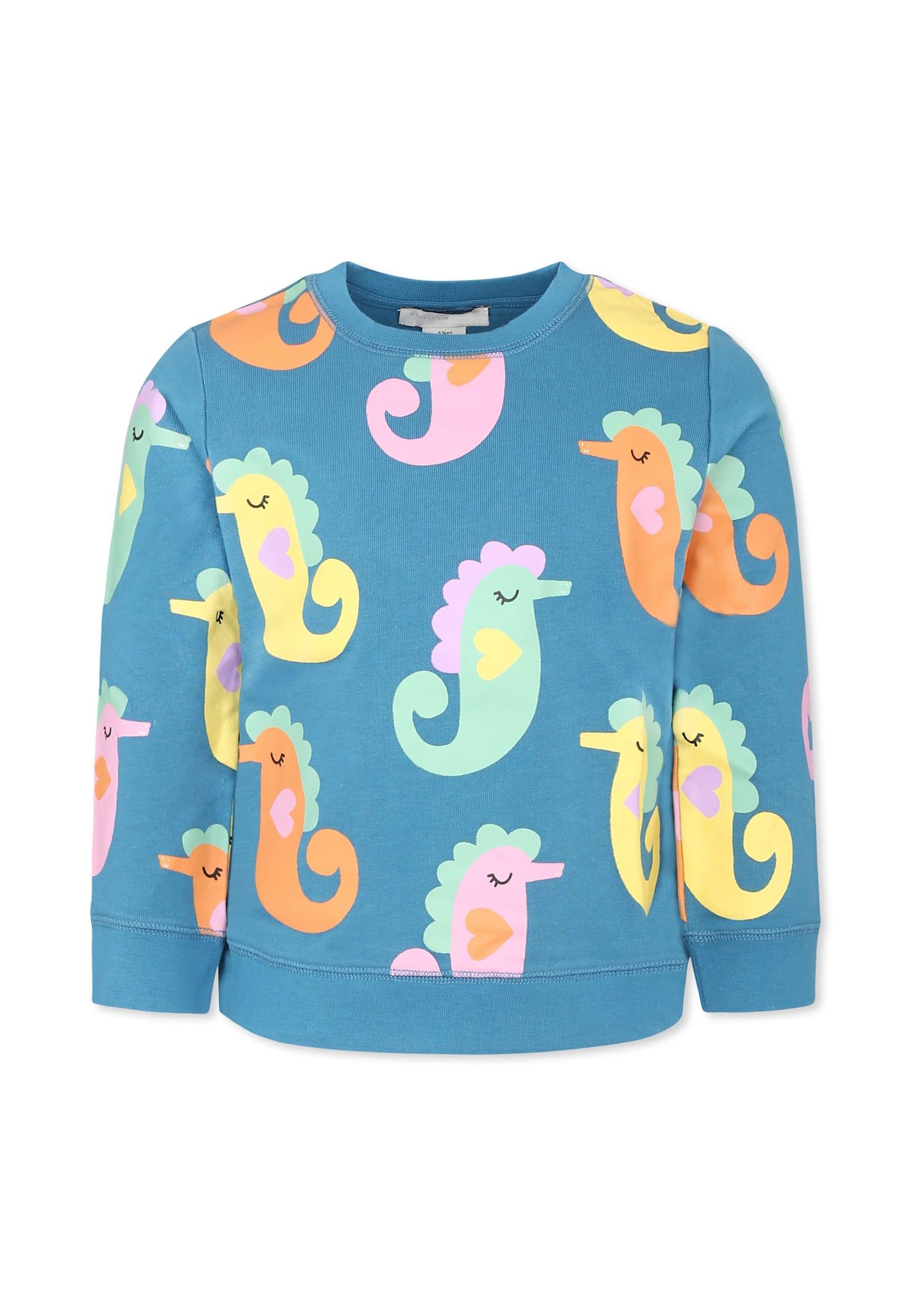 stella mccartney kids blue sweatshirt for girl with seahorses