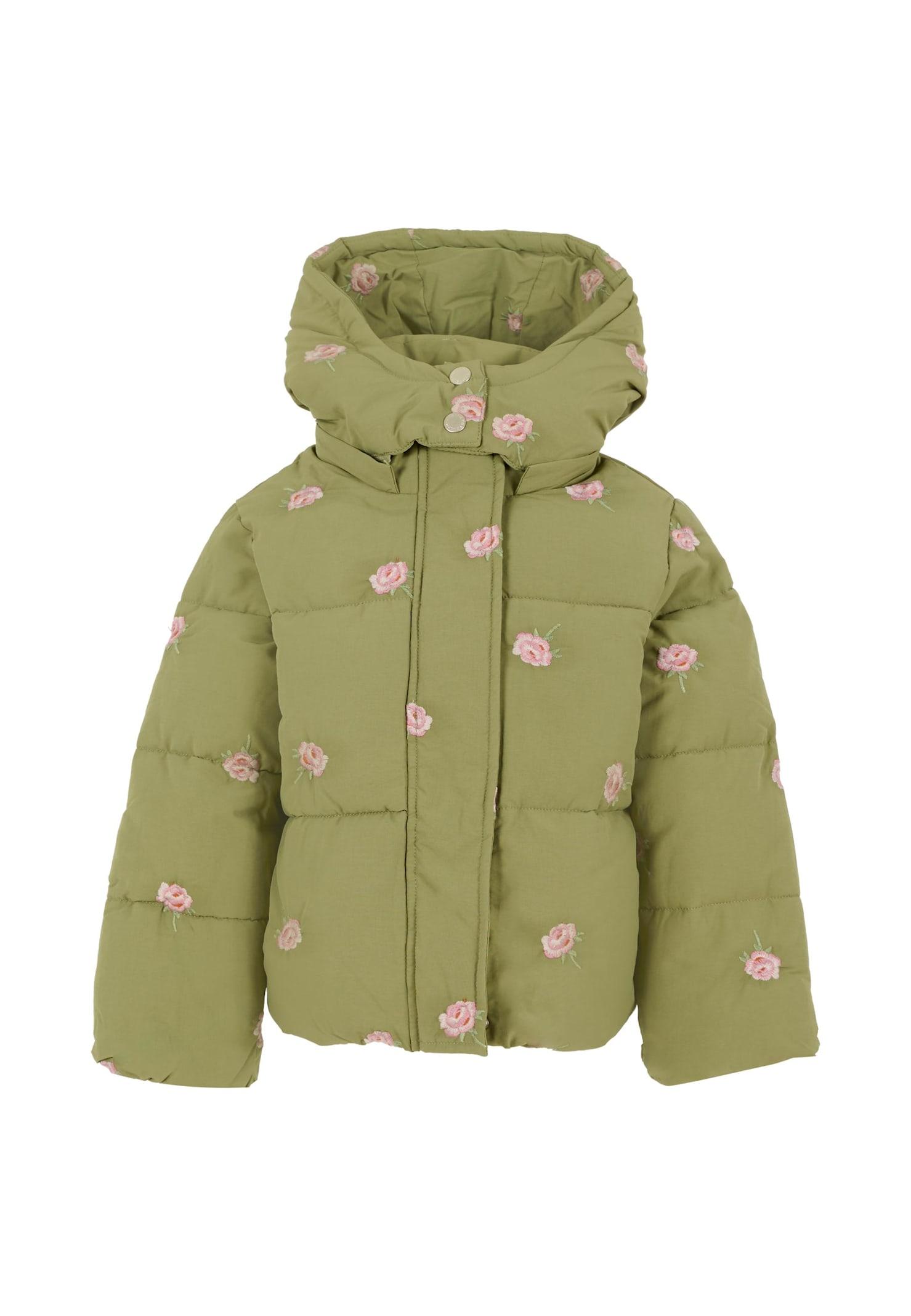stella mccartney kids green down jacket for girl with flowers