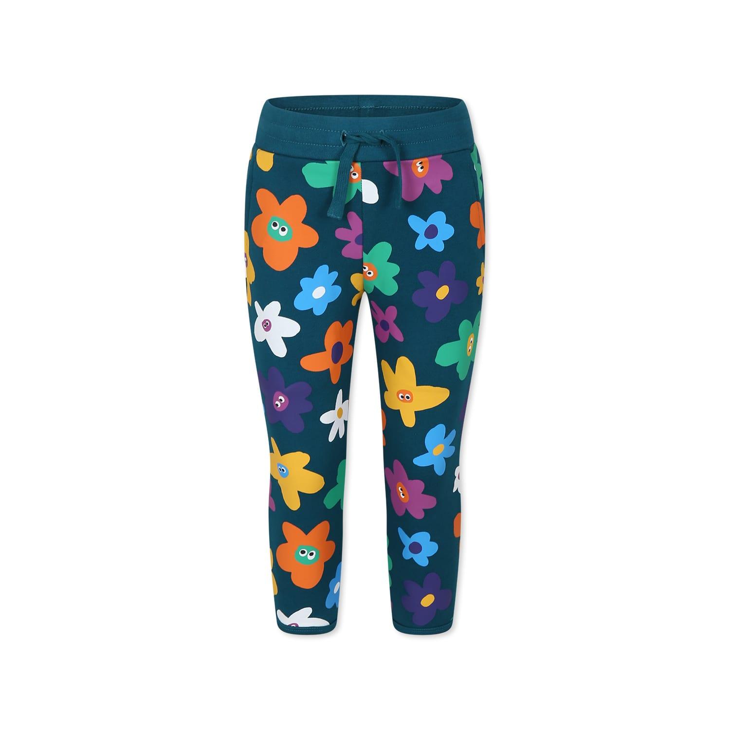 stella mccartney kids green trousers for girl with flowers print