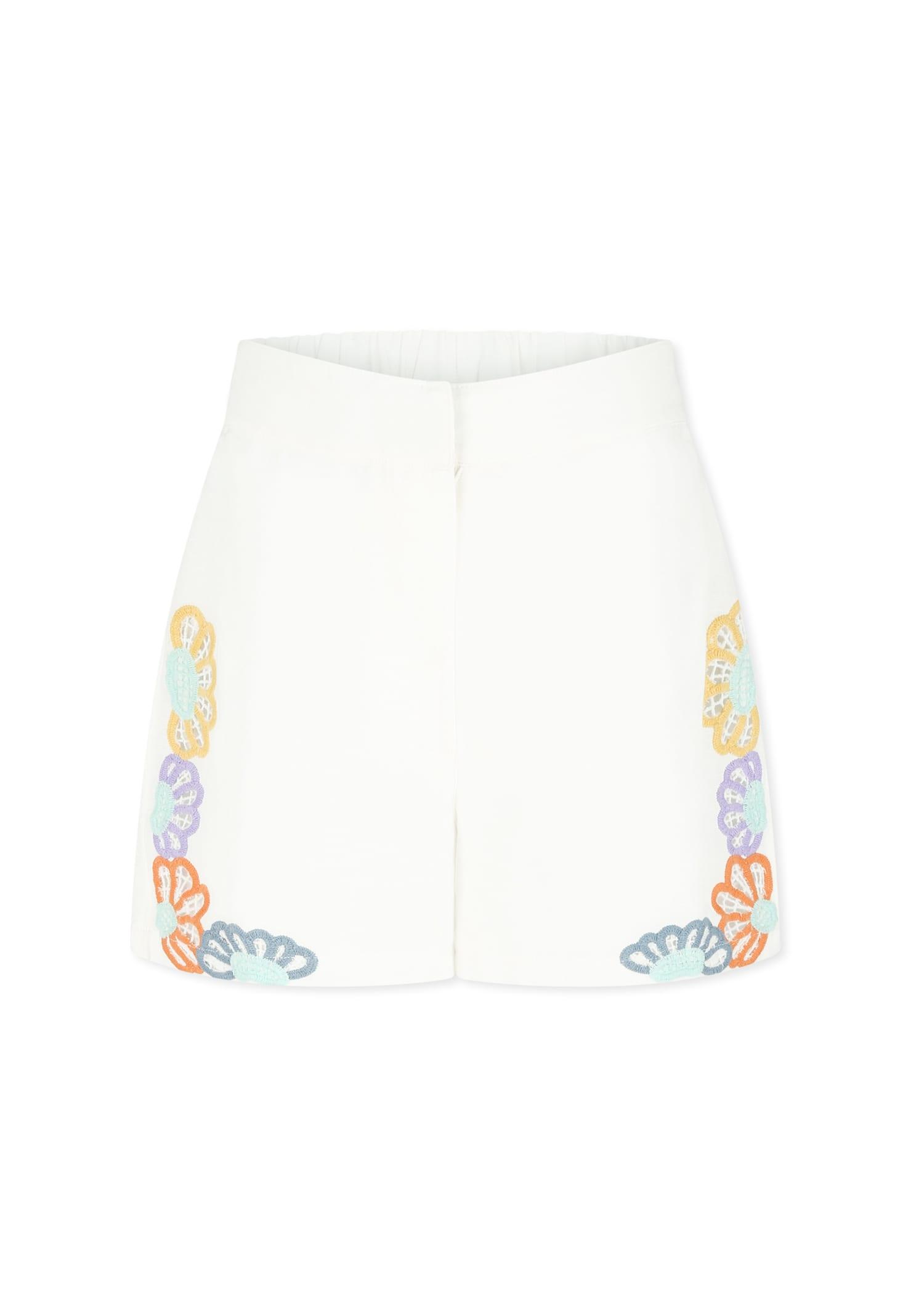 stella mccartney kids ivory shorts for girl with flowers