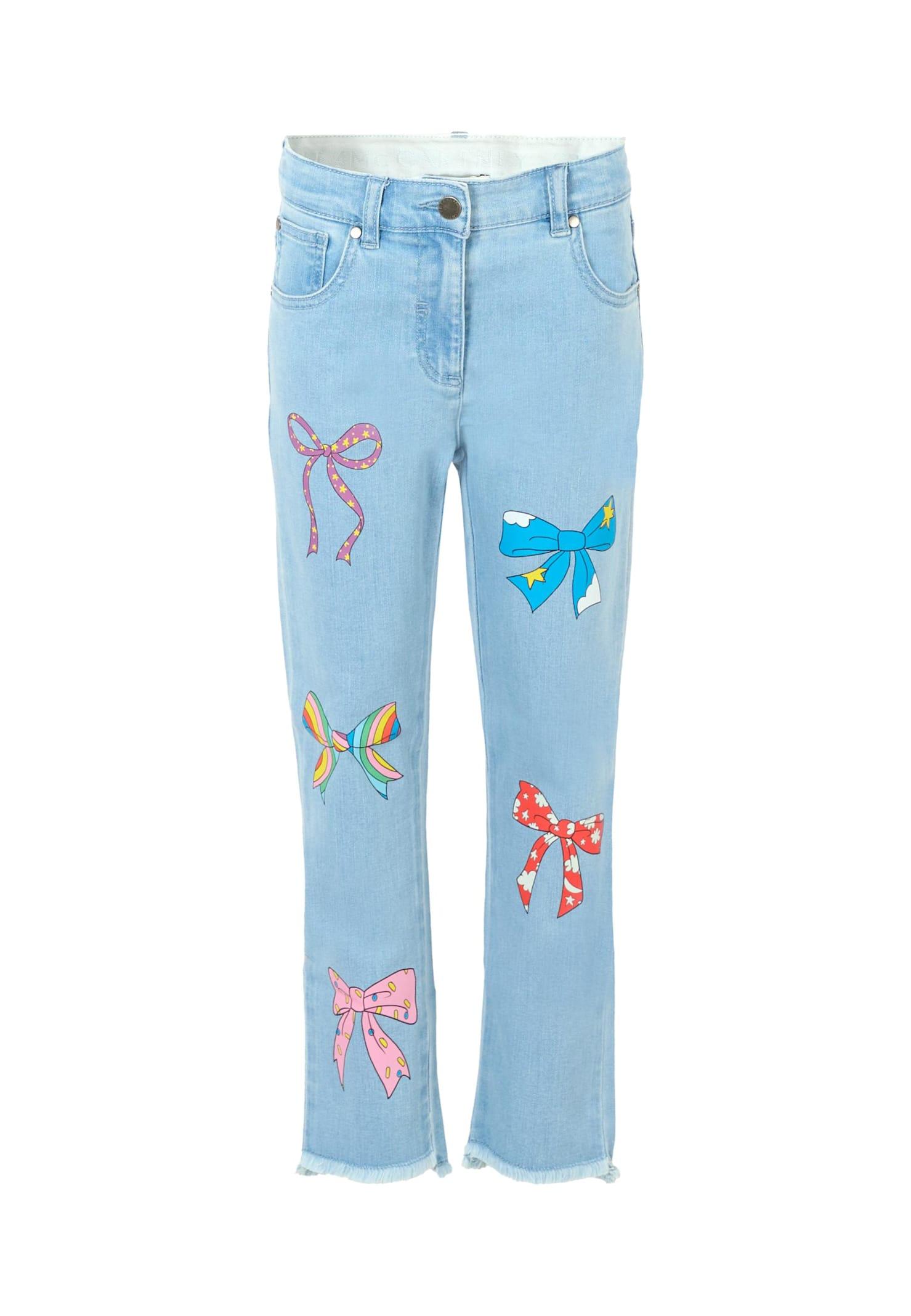 stella mccartney kids lighr blue denim jeans for girl with bows