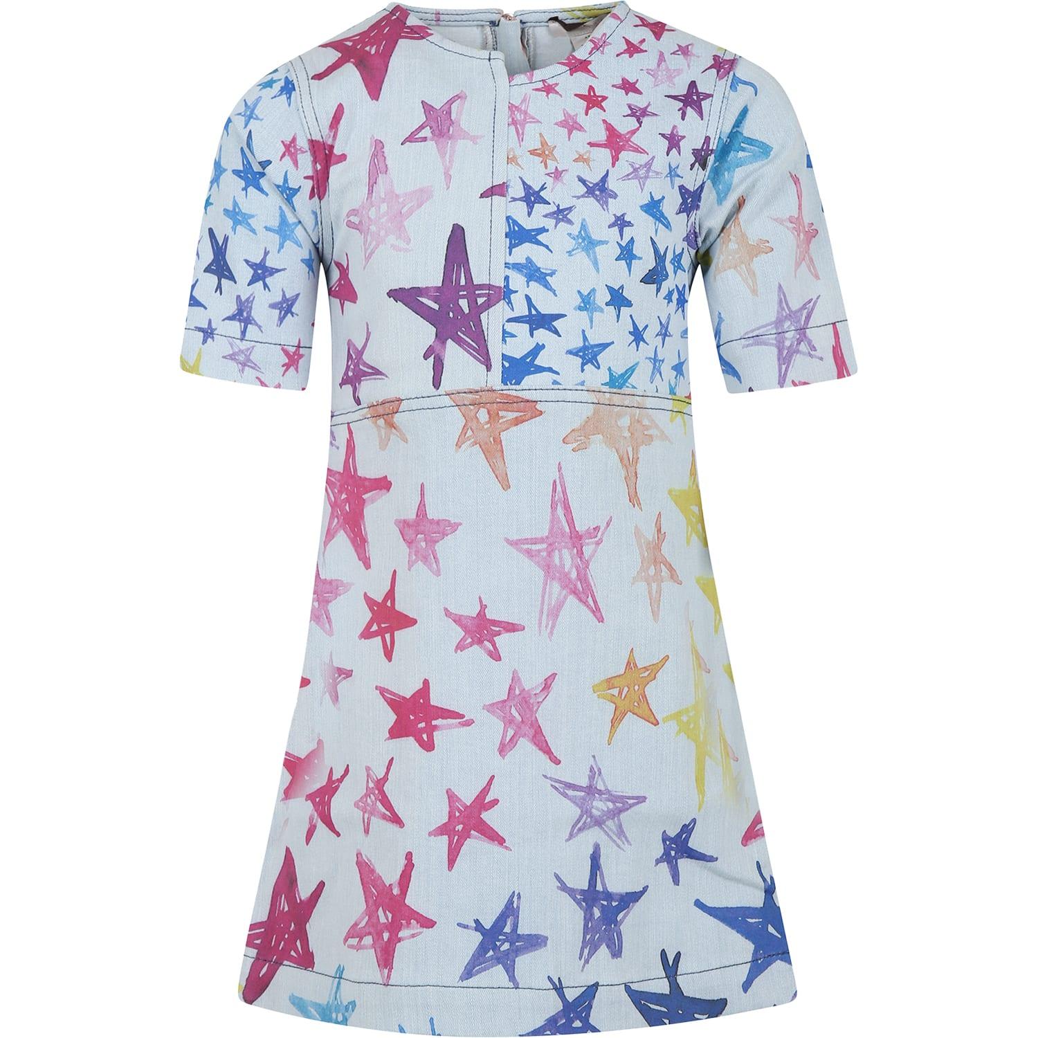 stella mccartney kids light blue dress for girl with stars print