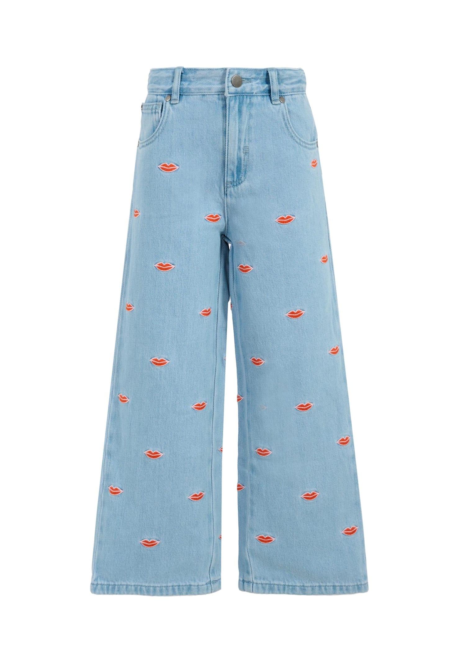 stella mccartney kids light blue jeans for girl with mouth