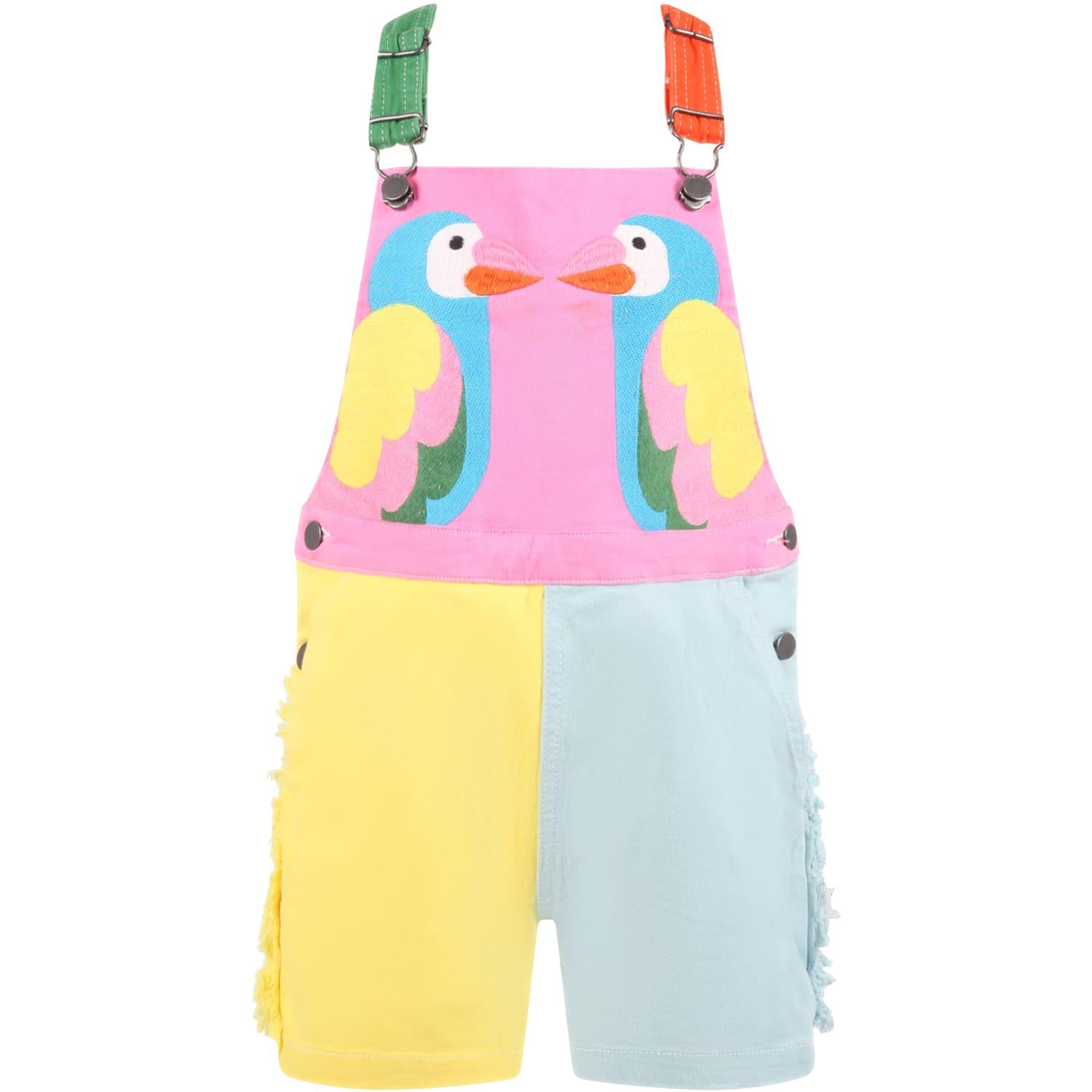 stella mccartney kids multicolor dungarees for girl with parrots