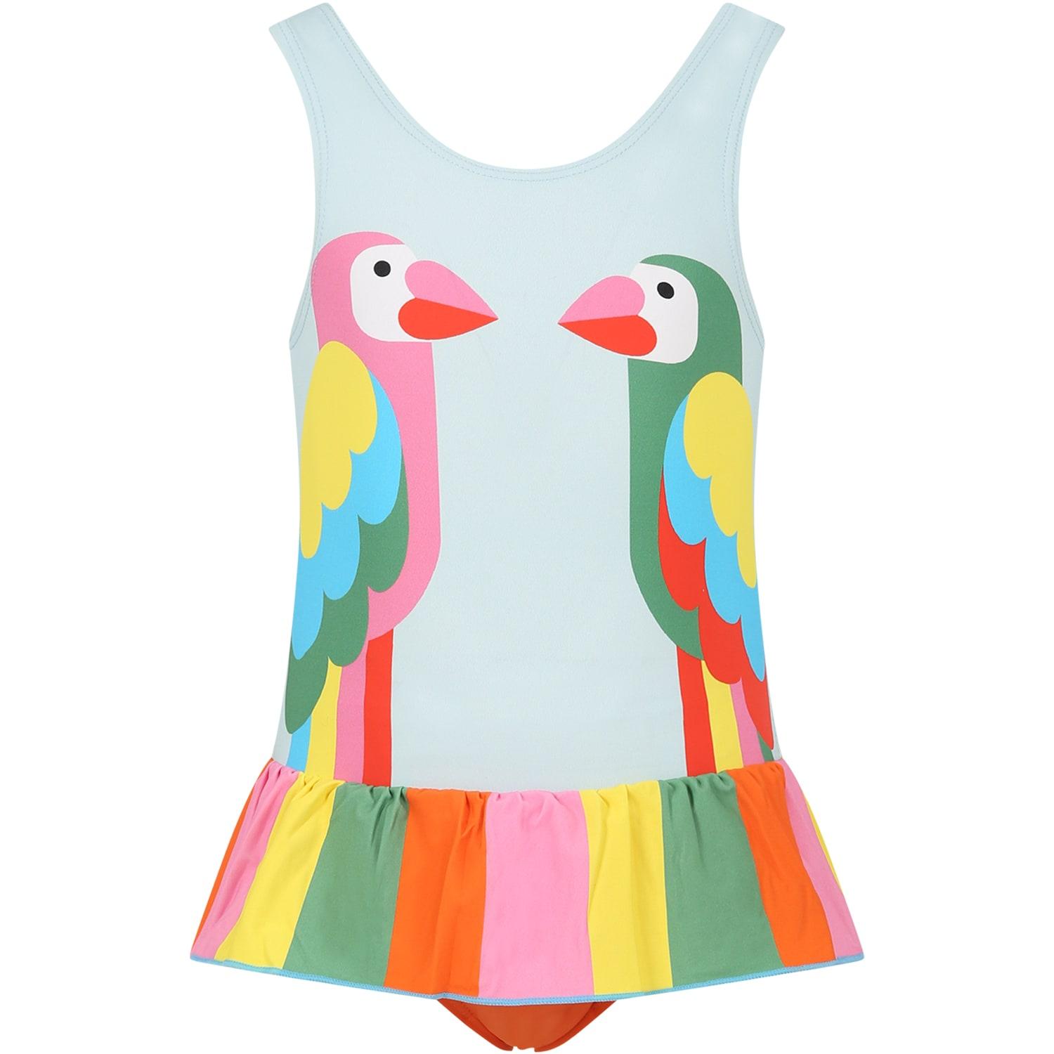 stella mccartney kids multicolor swimsuit for girl with parrots print