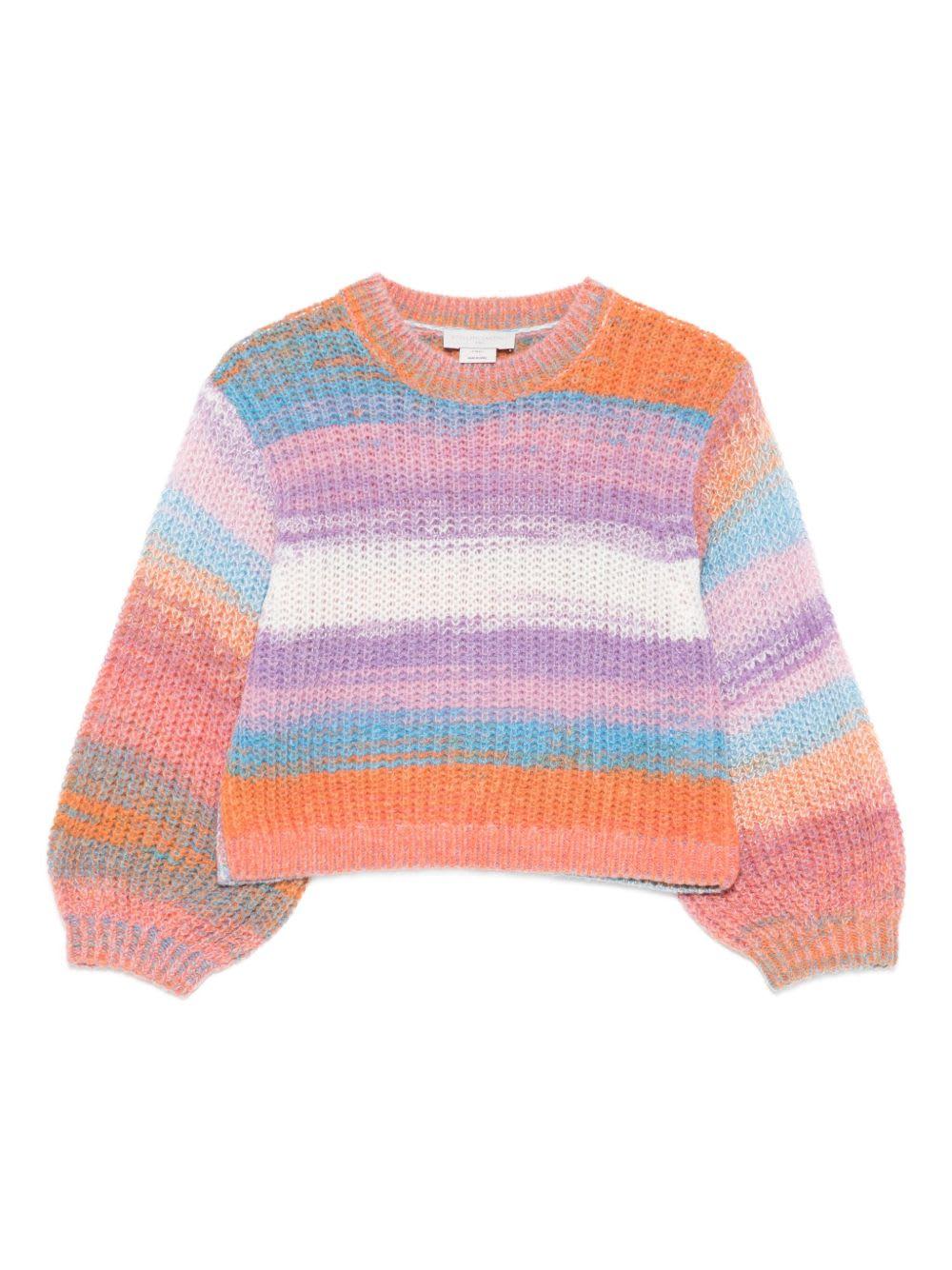 stella mccartney kids orange and multicolor puff-sleeved sweater