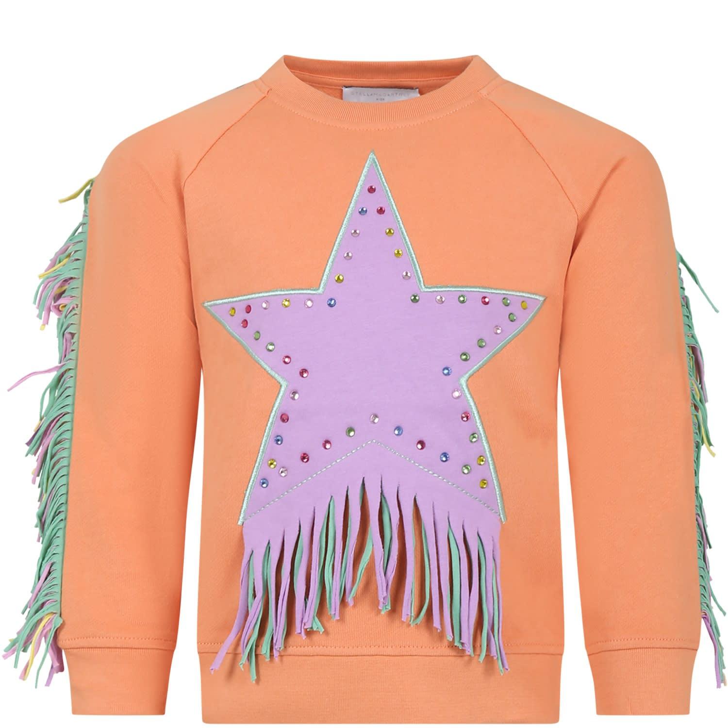 stella mccartney kids orange sweatshirt for girl with star