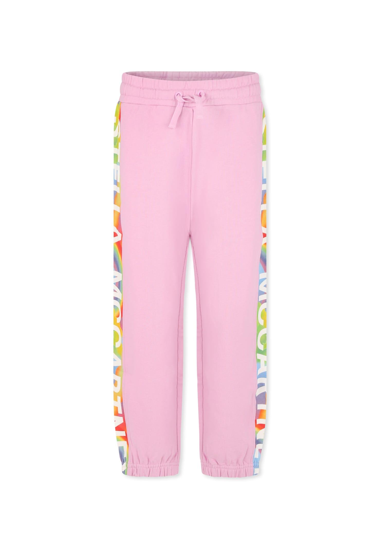 stella mccartney kids pink brushed trousers for girl with logo