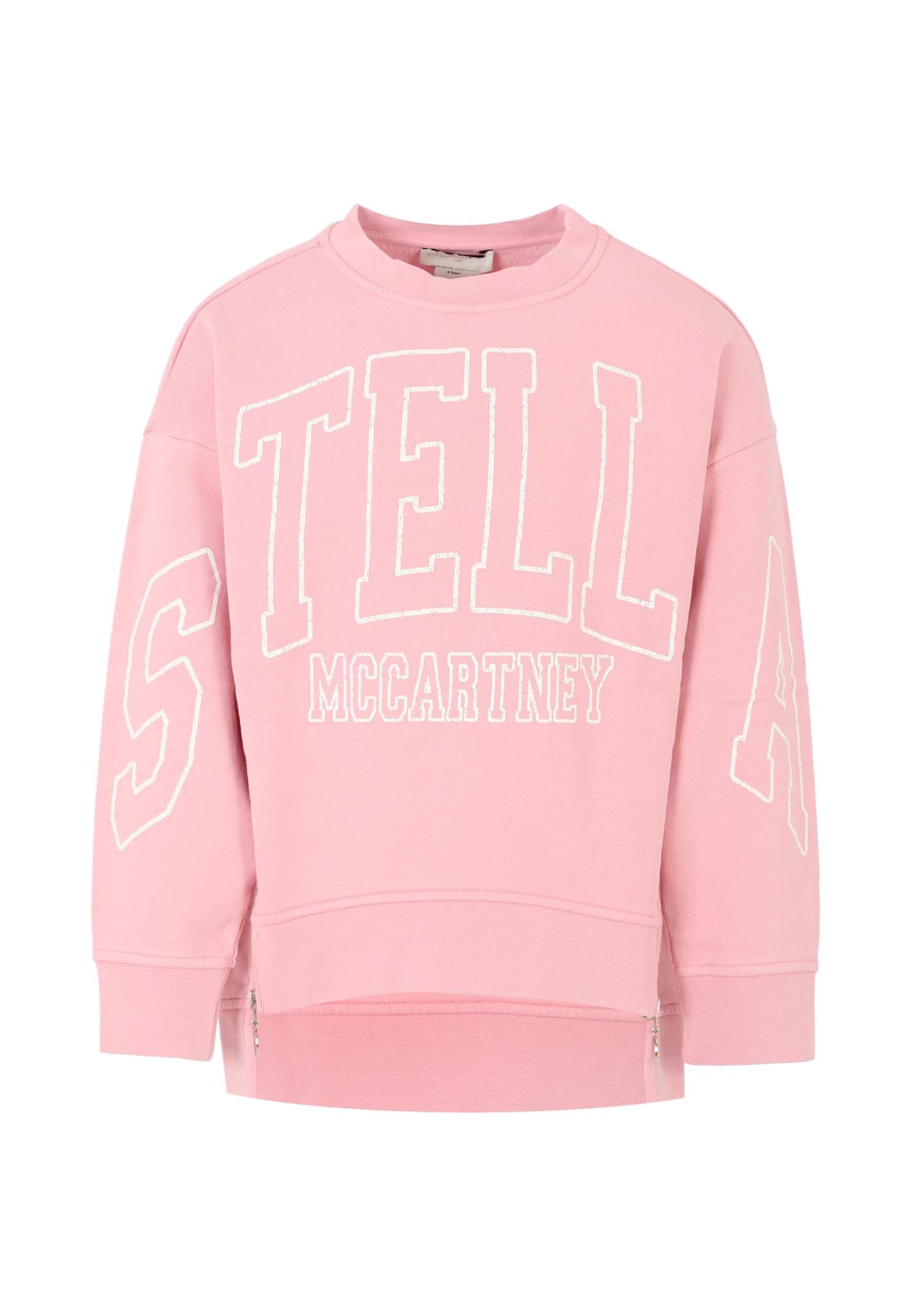 stella mccartney kids pink sweatshirt for girl with white logo