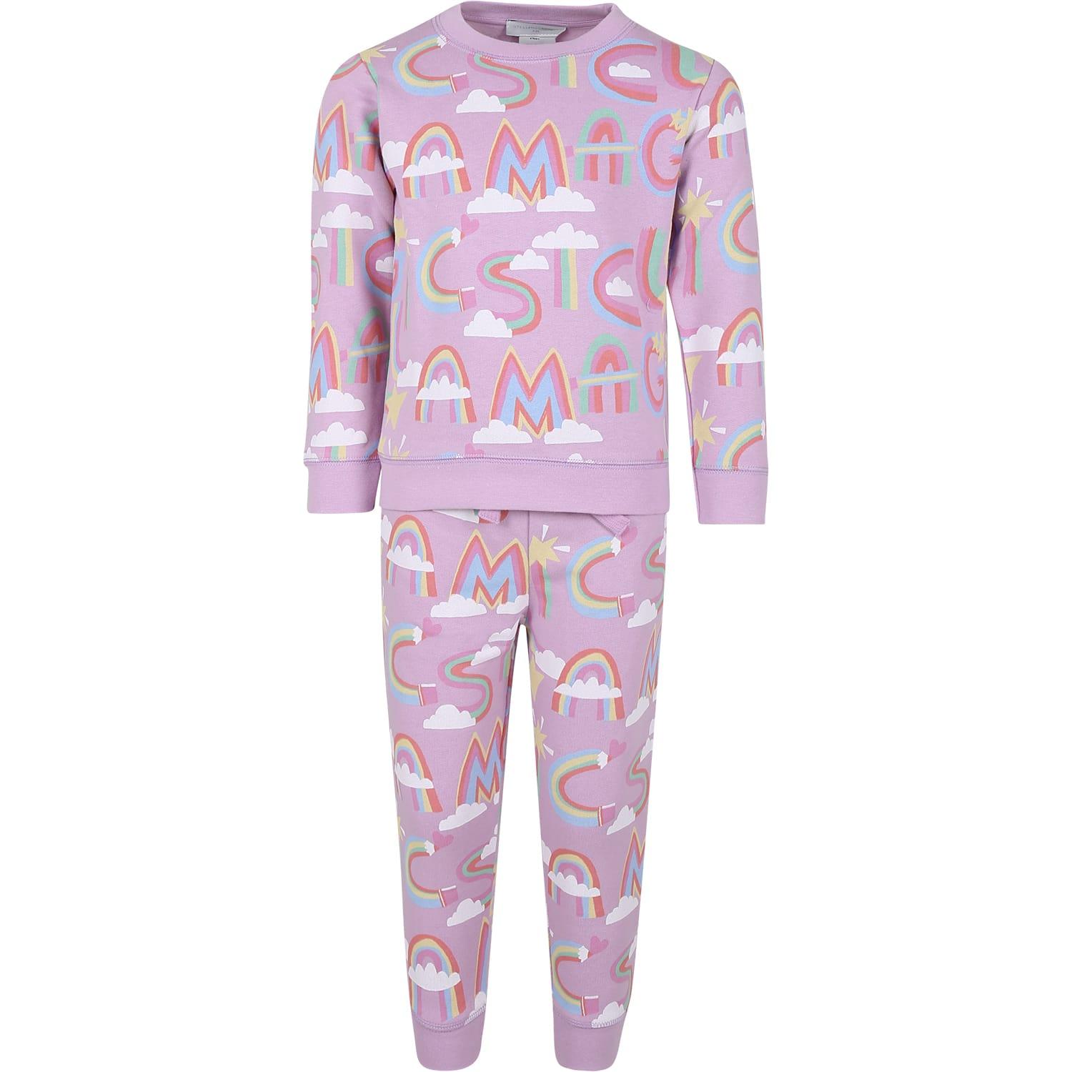 stella mccartney kids purple set for girl with rainbow logo