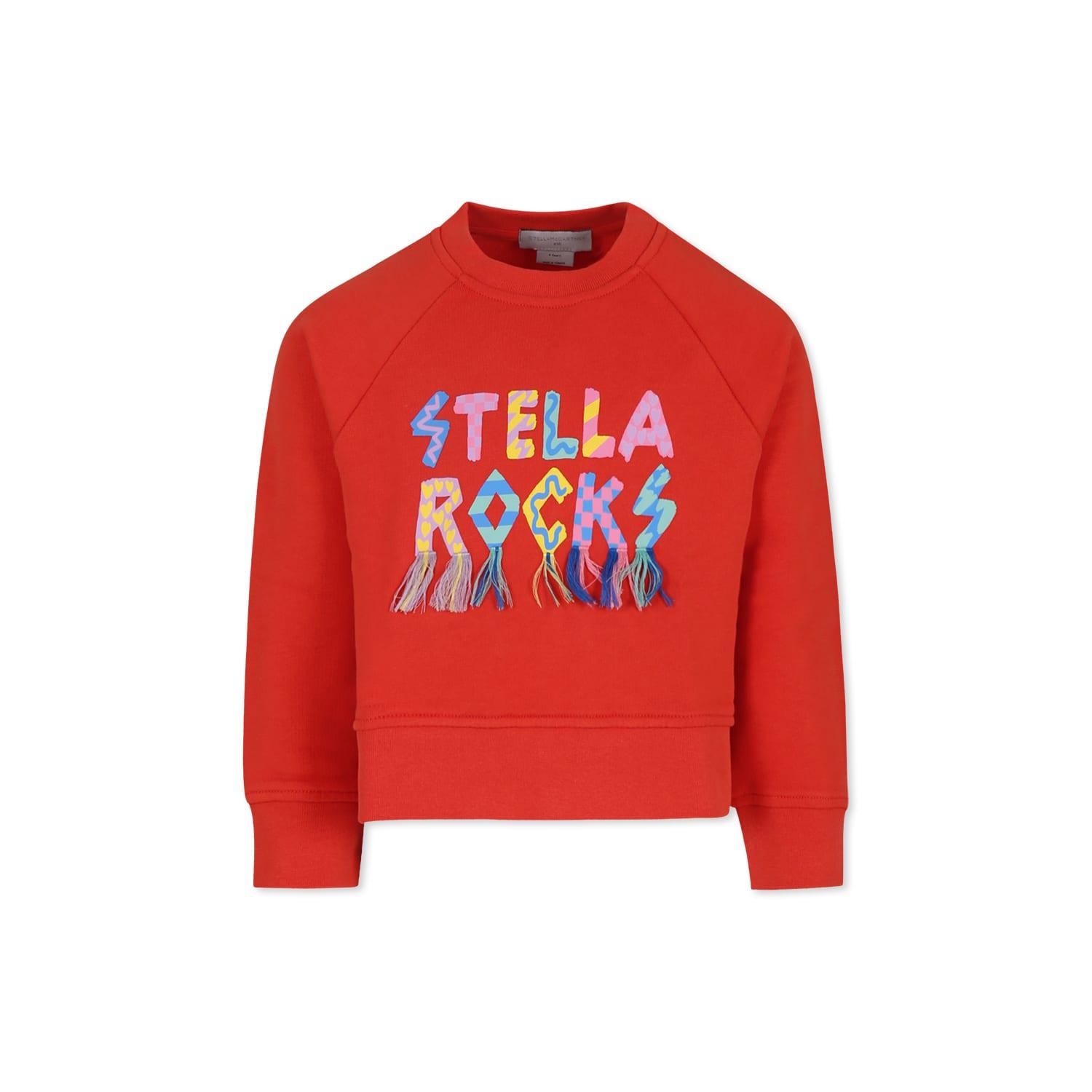 stella mccartney kids red cropped sweatshirt for girl with logo