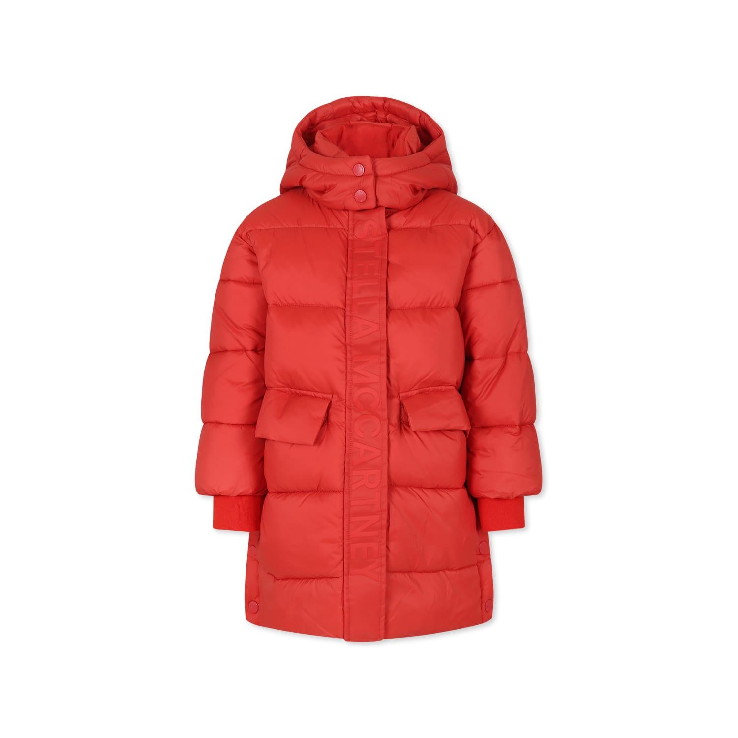 stella mccartney kids red down jacket for girl with logo