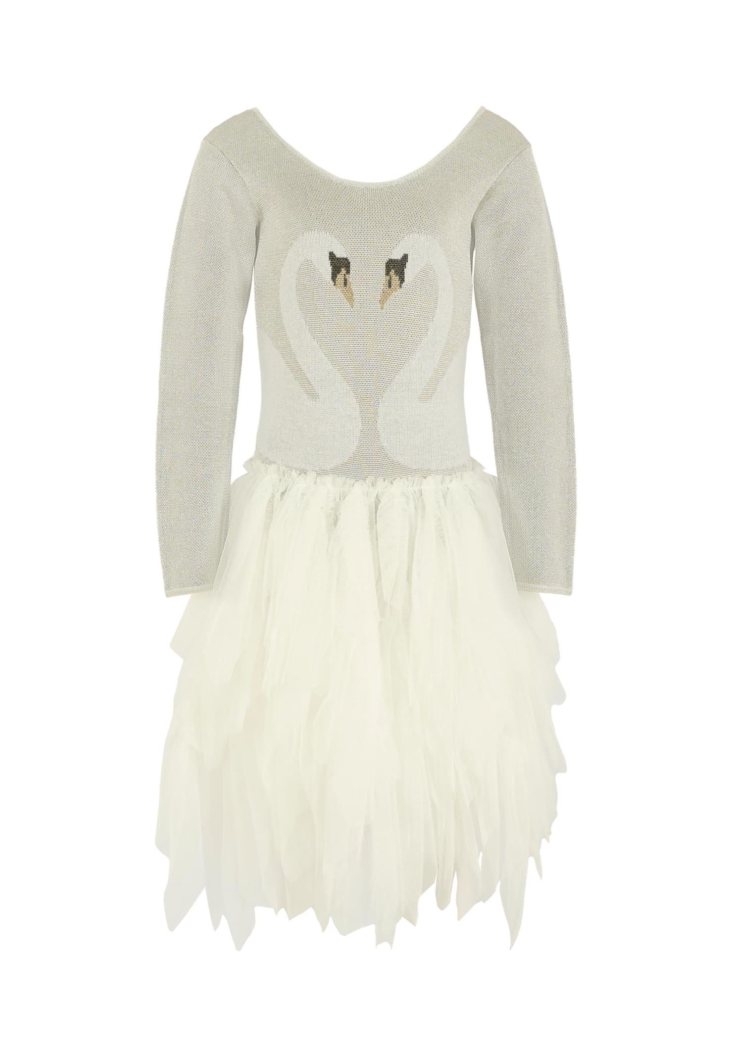 stella mccartney kids silver dress for girl with swans