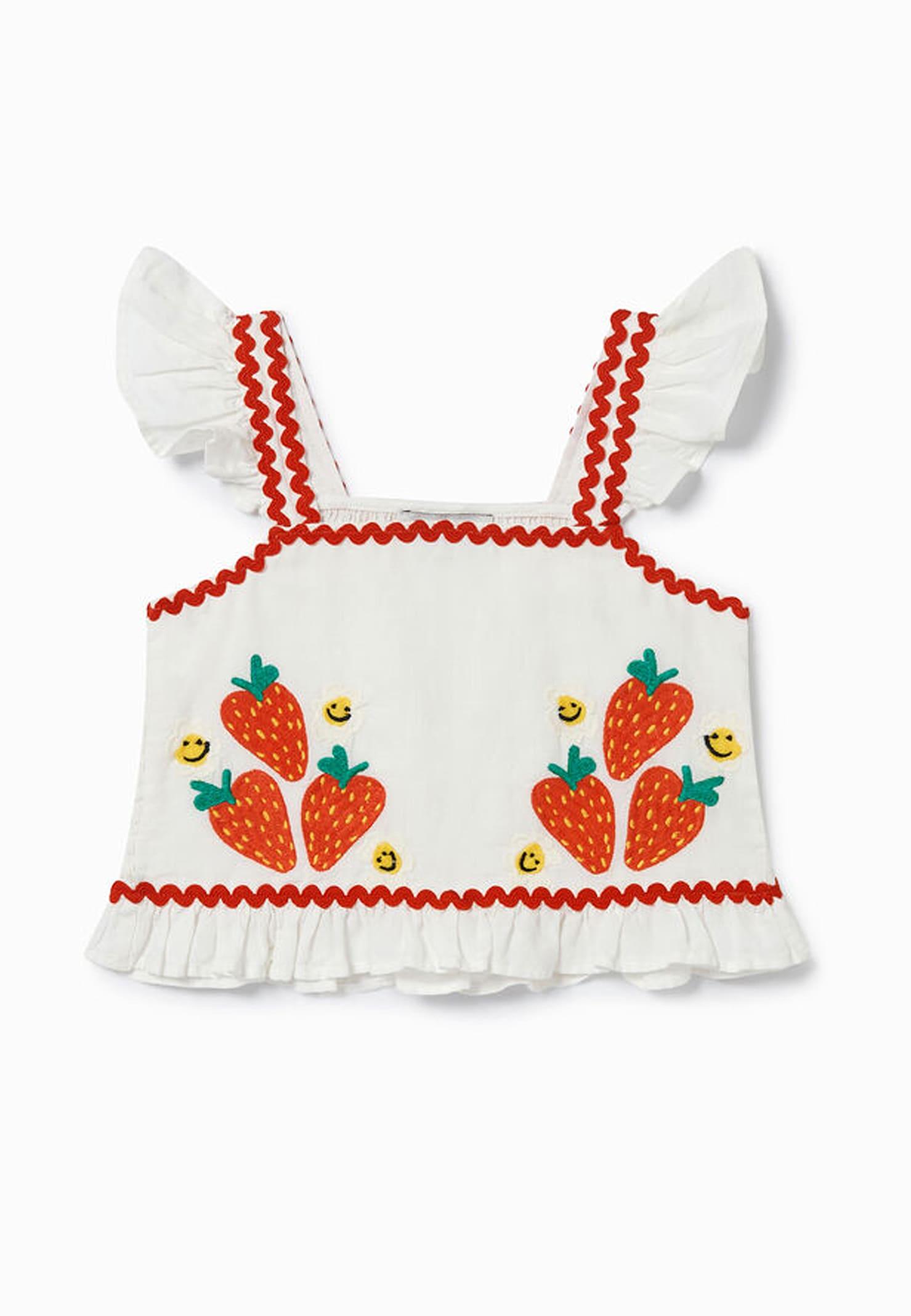 stella mccartney kids white crop top for girl with strawberries