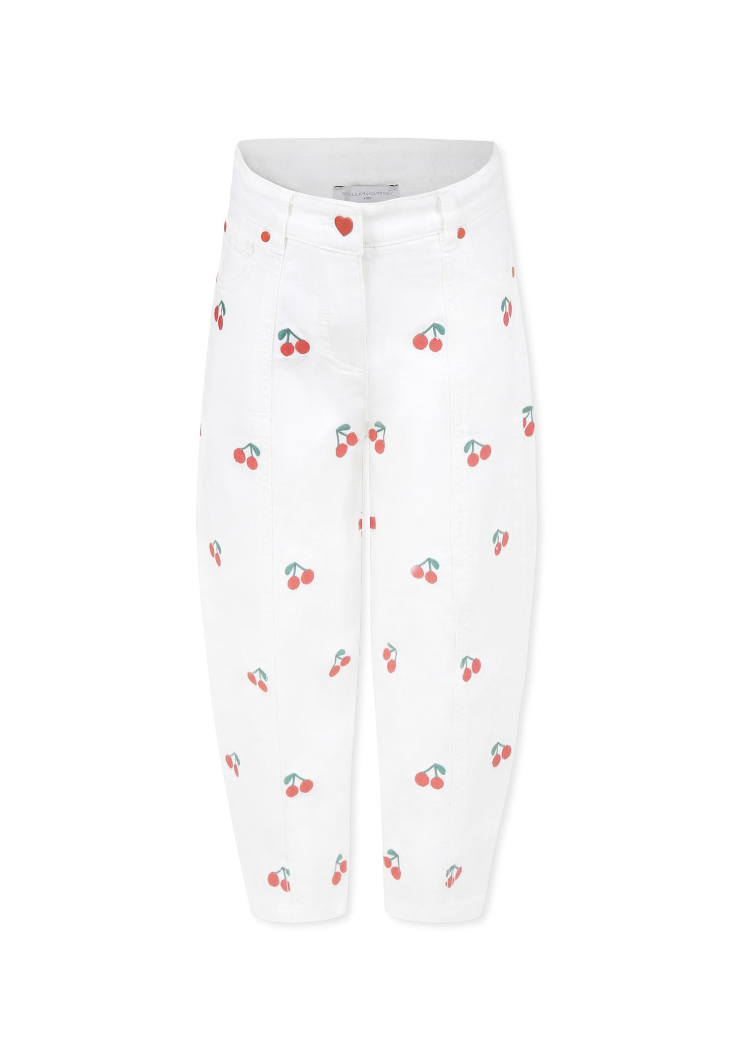 stella mccartney kids white jeans for girl with cherries