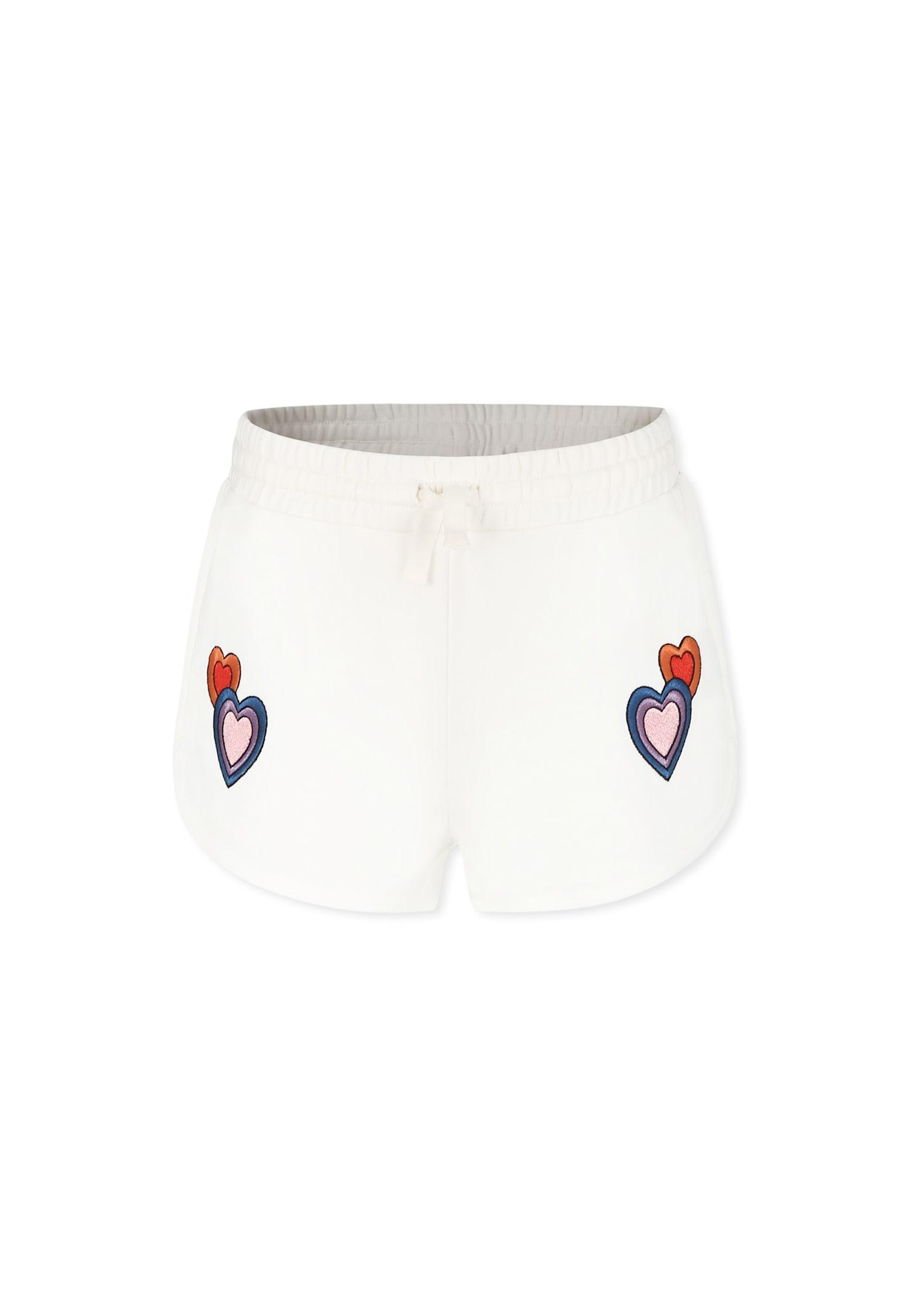 stella mccartney kids white shorts for girl with hearts