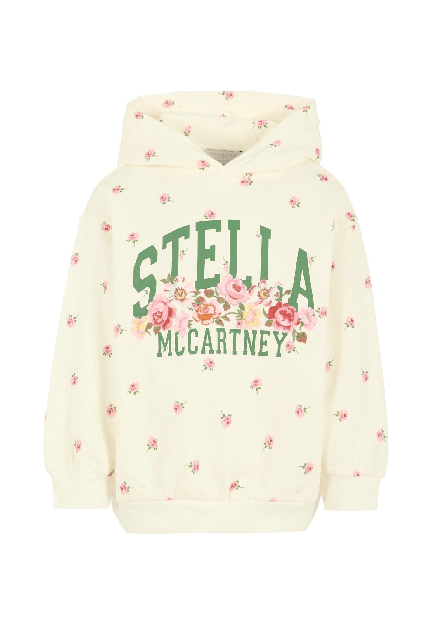 stella mccartney kids white sweatshirt for girl with flowers and logo
