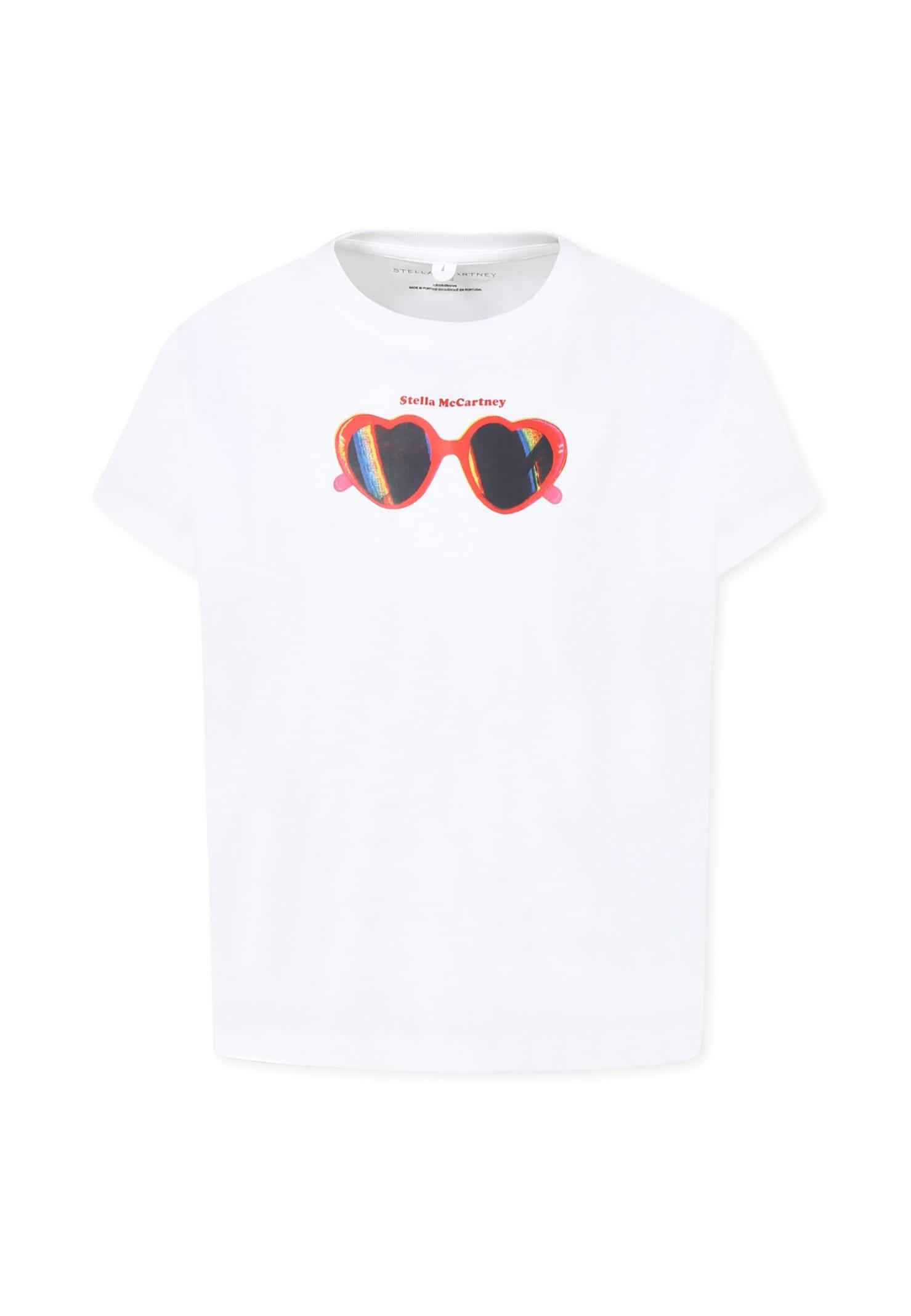 stella mccartney kids white t-shirt for girl with sunglasses print