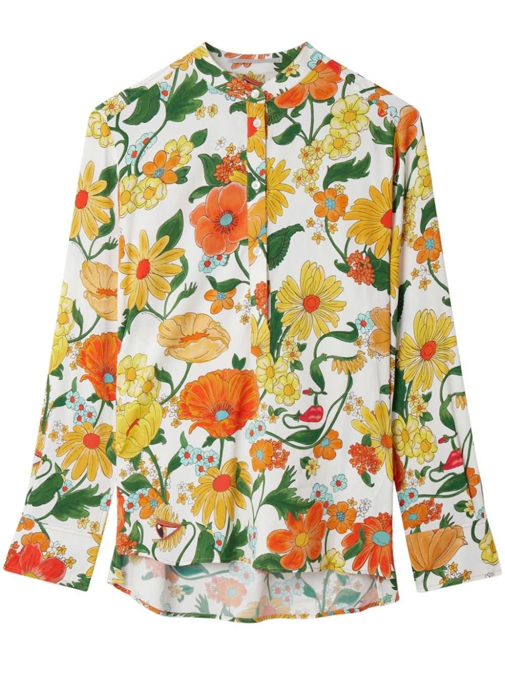 stella mccartney lady garden-print collarless shirt