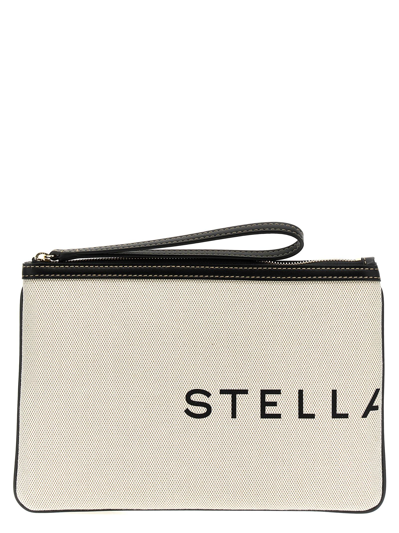 stella mccartney logo clutch bag beige cotton - women