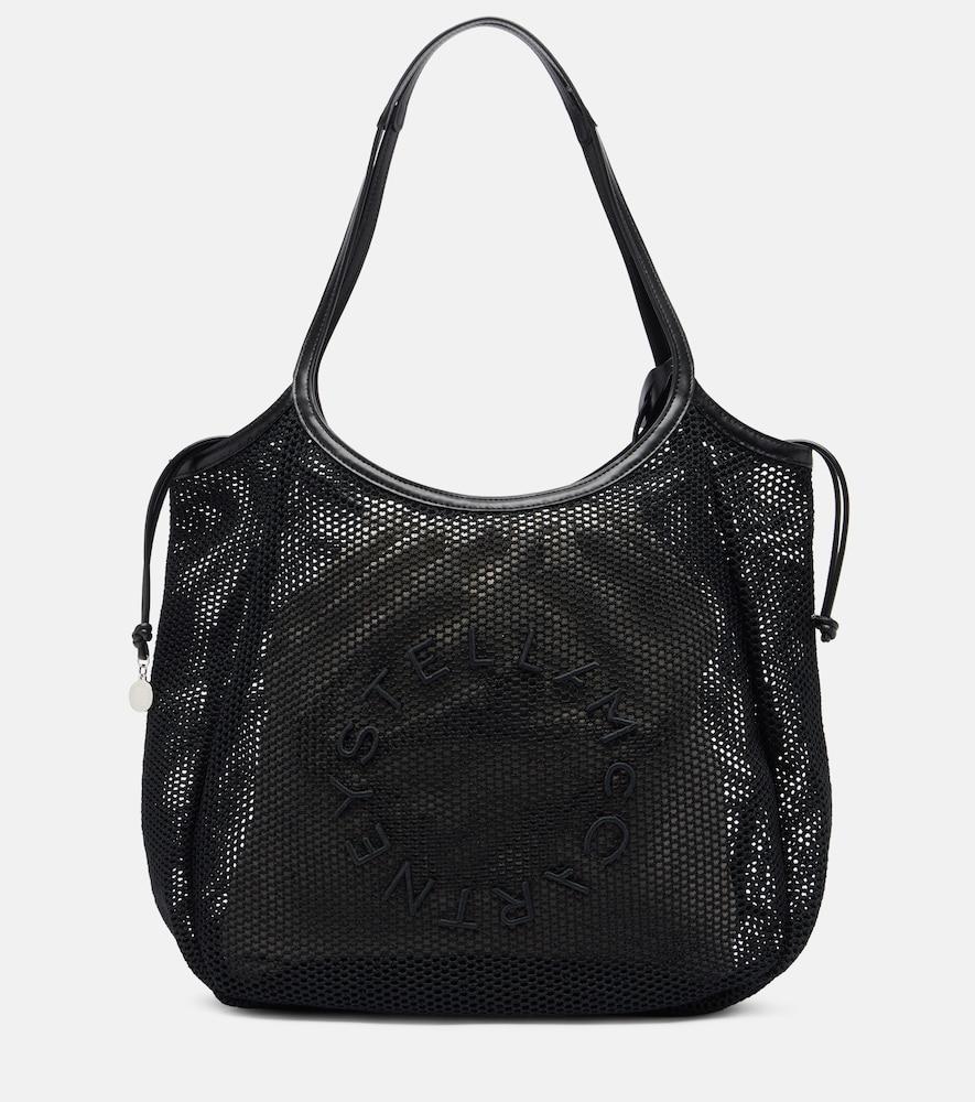 stella mccartney logo mesh and canvas tote bag