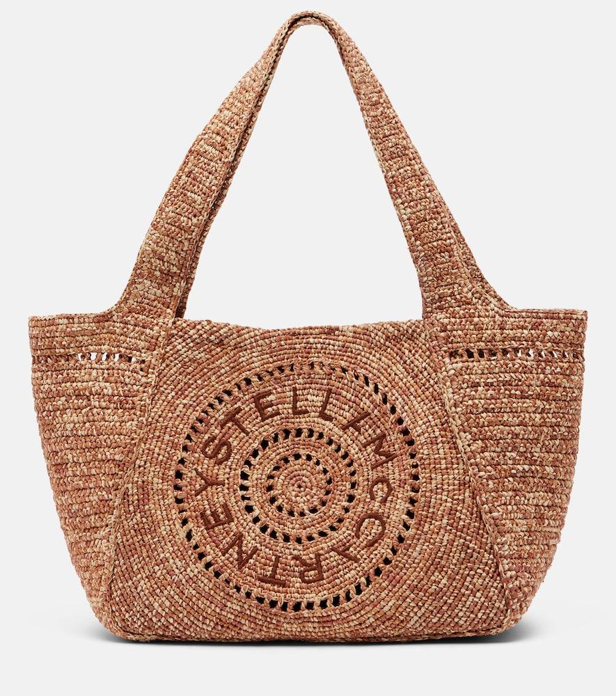 stella mccartney logo raffia tote bag